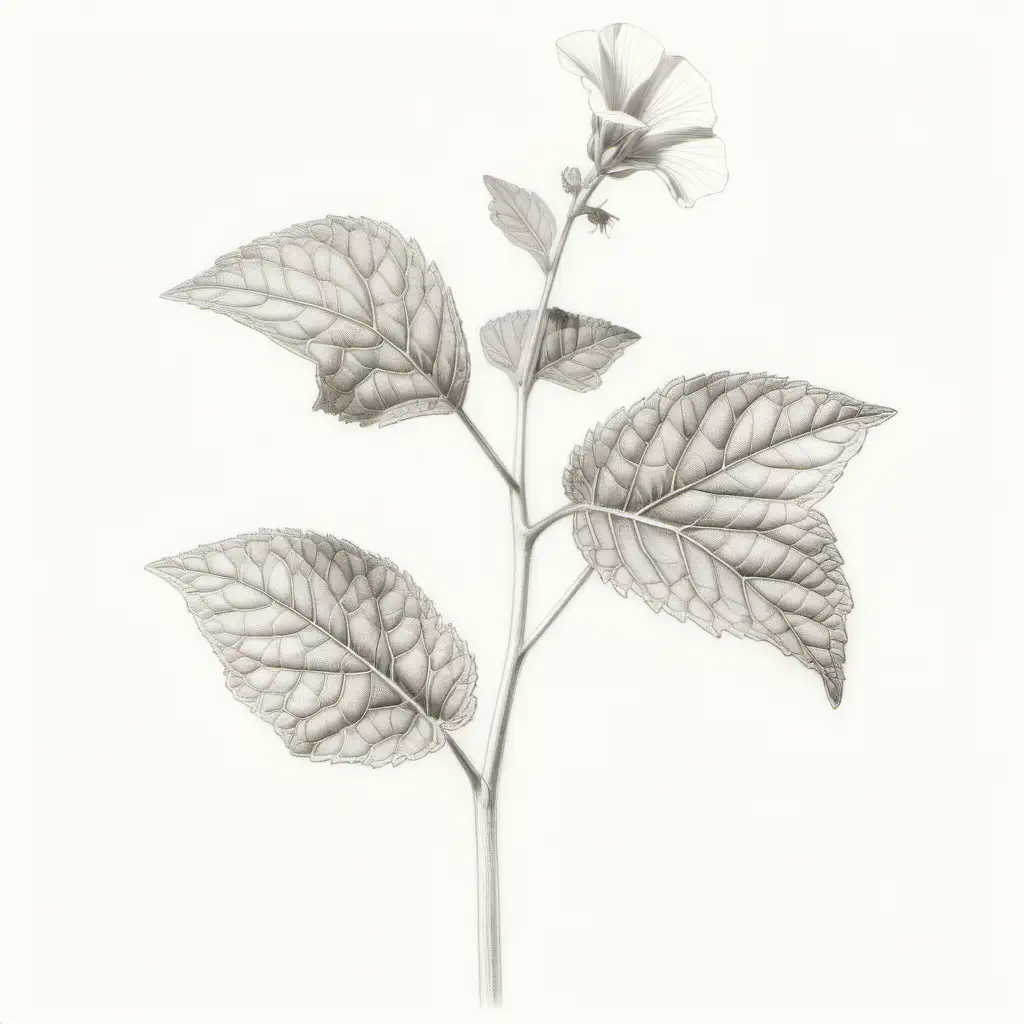 Detailed Pencil Drawing of Althaea Officinalis Plant