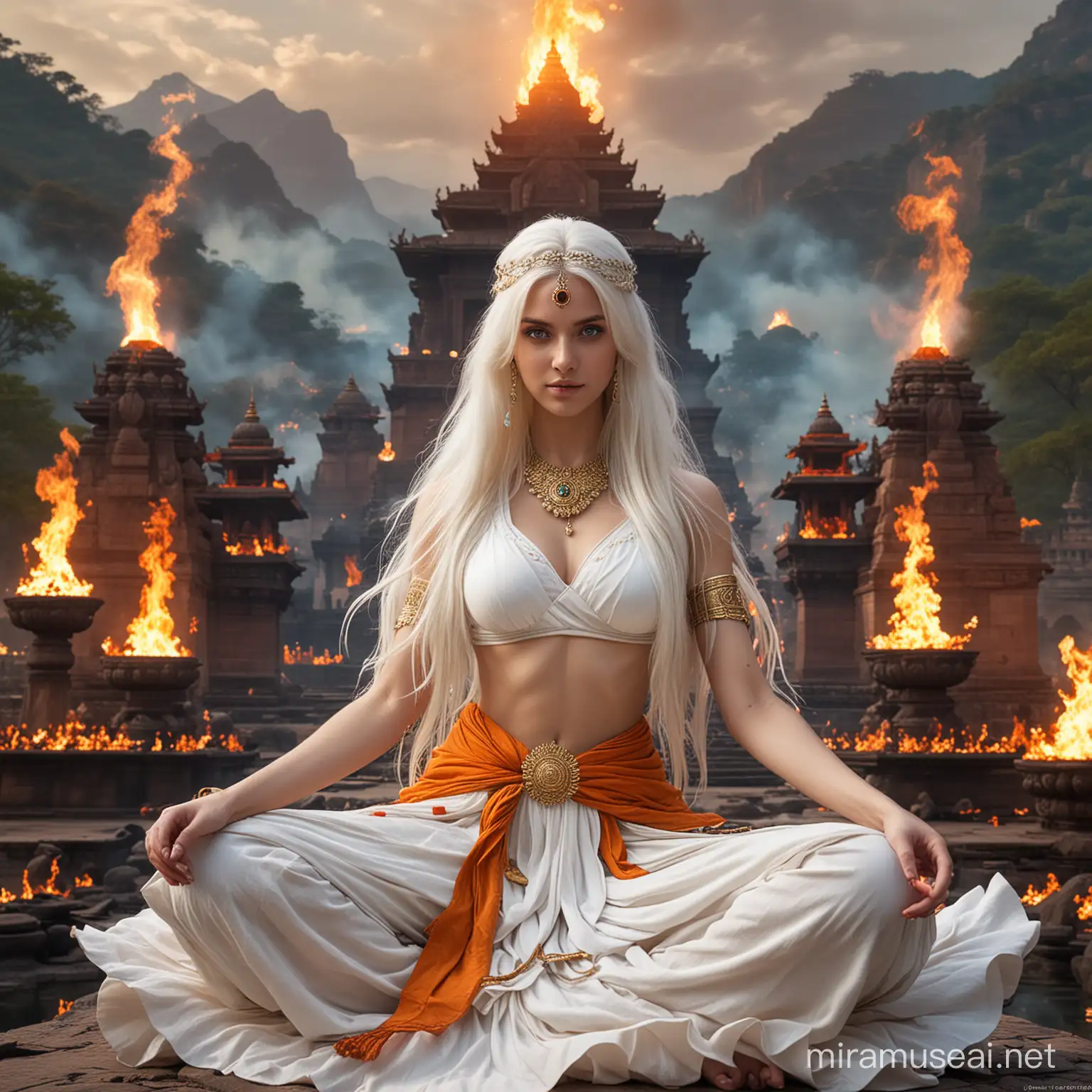 Empress Goddess in Battle Radiant Hindu Deity Surrounded by Flames