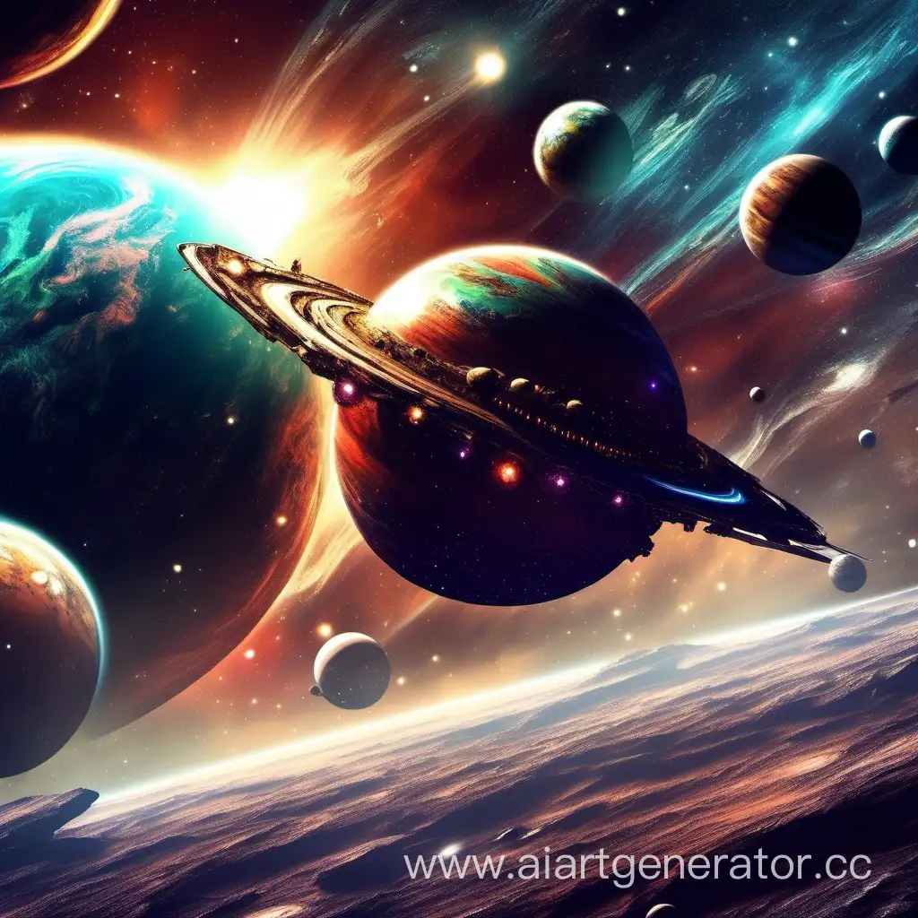 Exploration-of-a-Vibrant-Fantasy-Cosmos-with-Spaceships-and-Planets