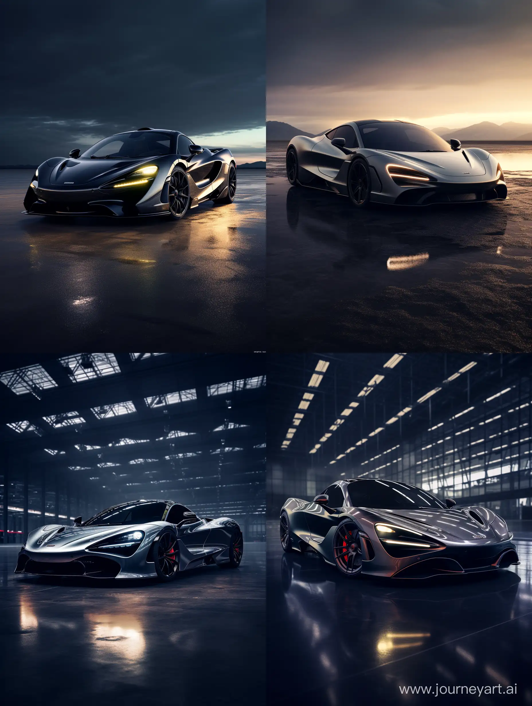 McLaren car was standing in dim light, dark area, 8k, cinematic effects and lighting, unreal engine, 4k, realistic, epic realism