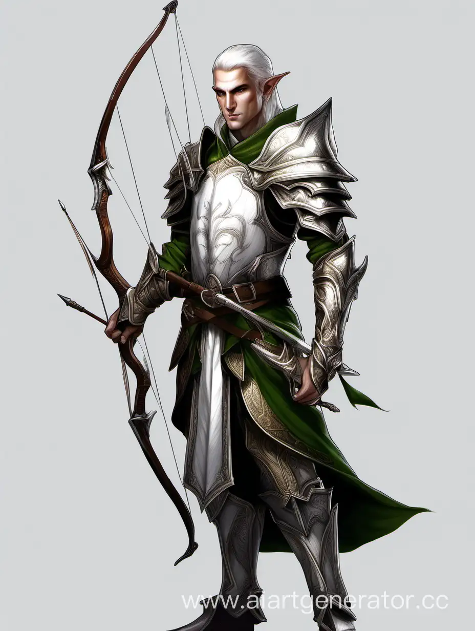 Ethereal-Elf-Warrior-with-Longbow-in-White-Armor-on-Clean-Background