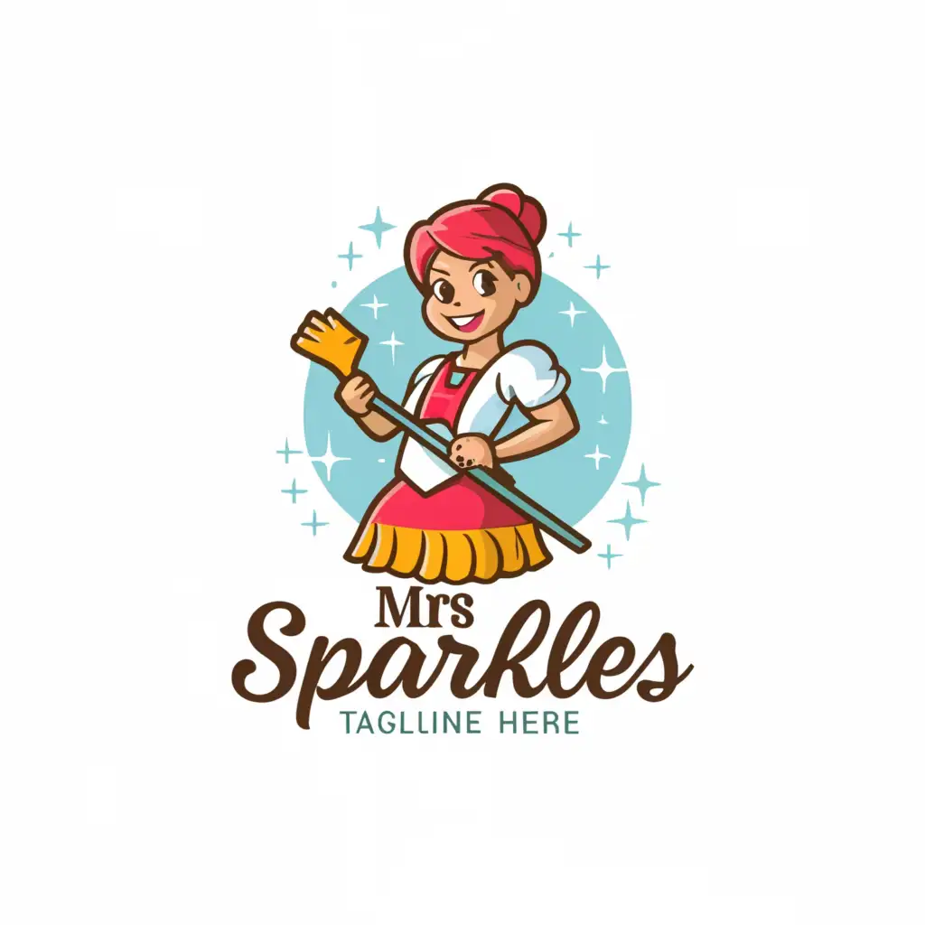 a logo design,with the text "Mrs Sparkles ", main symbol:Smiling woman cleaning house,Moderate,be used in Home Family industry,clear background