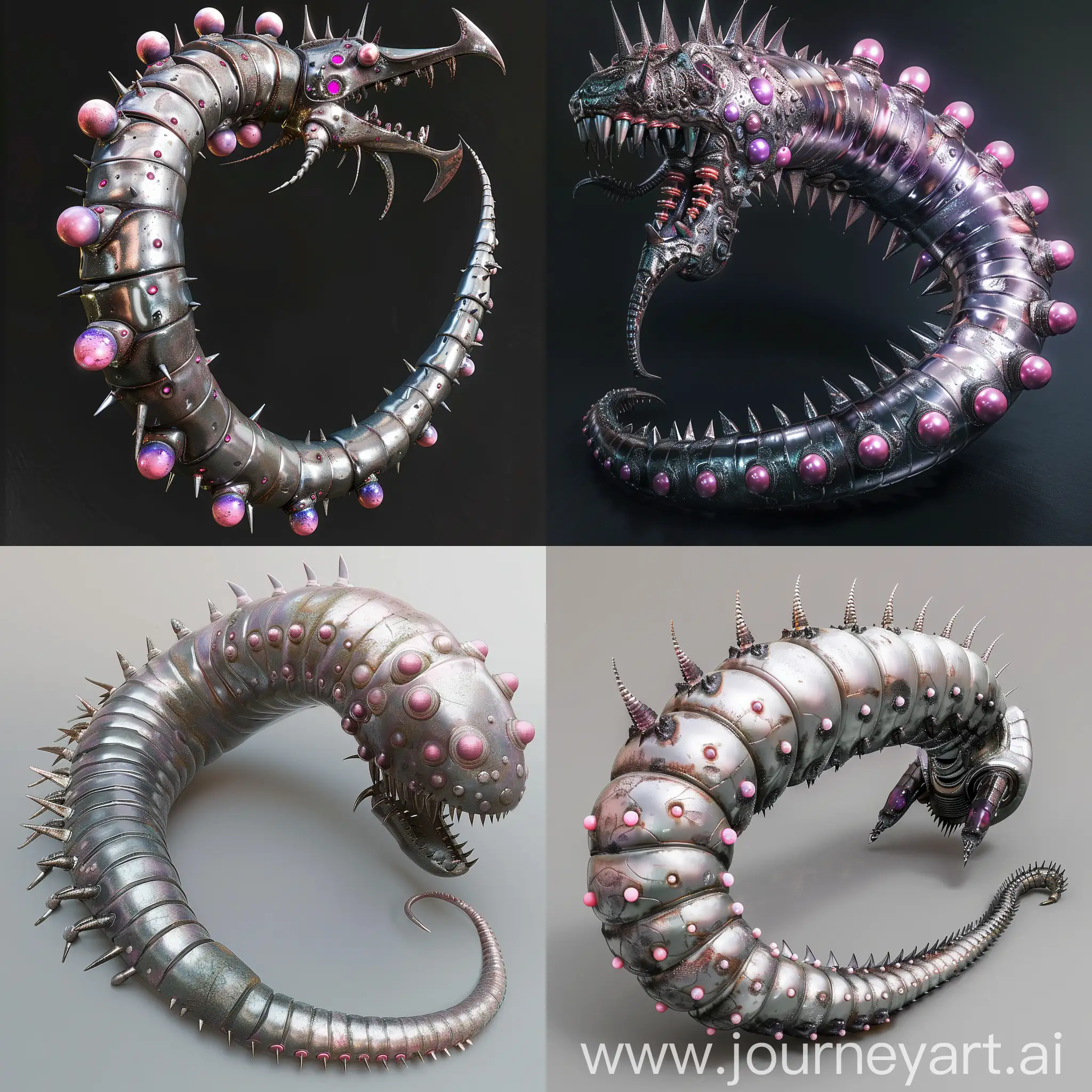 Gigantic-Metallic-Worm-with-Spiked-Silvery-Body-and-Pink-Spheres