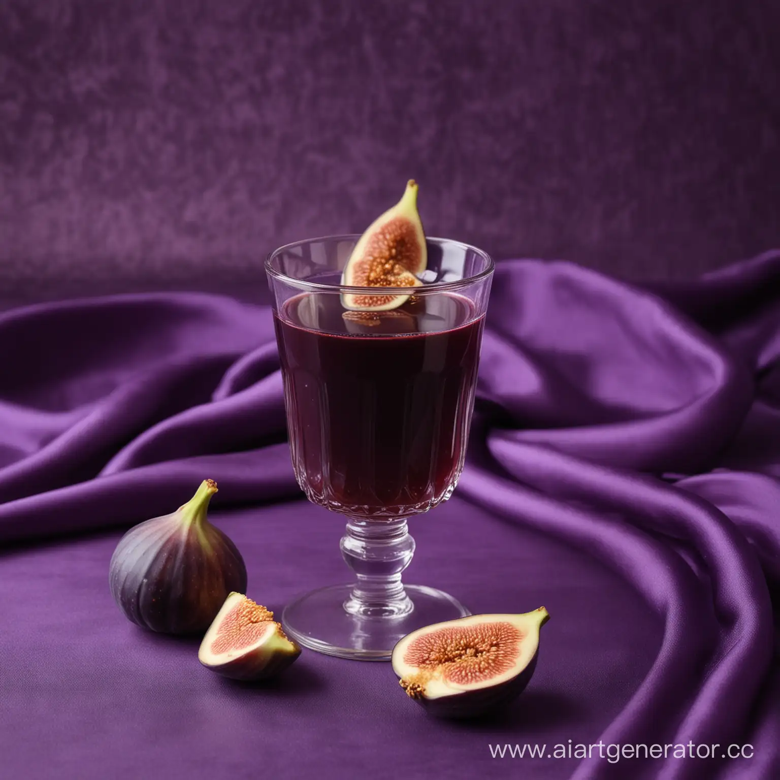 Fig-Juice-in-Classic-Glass-on-Purple-Silk-Cloth-Background