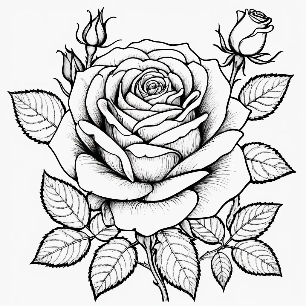 Detailed Coloring Page Intricate Rose Design for Relaxation and Creativity