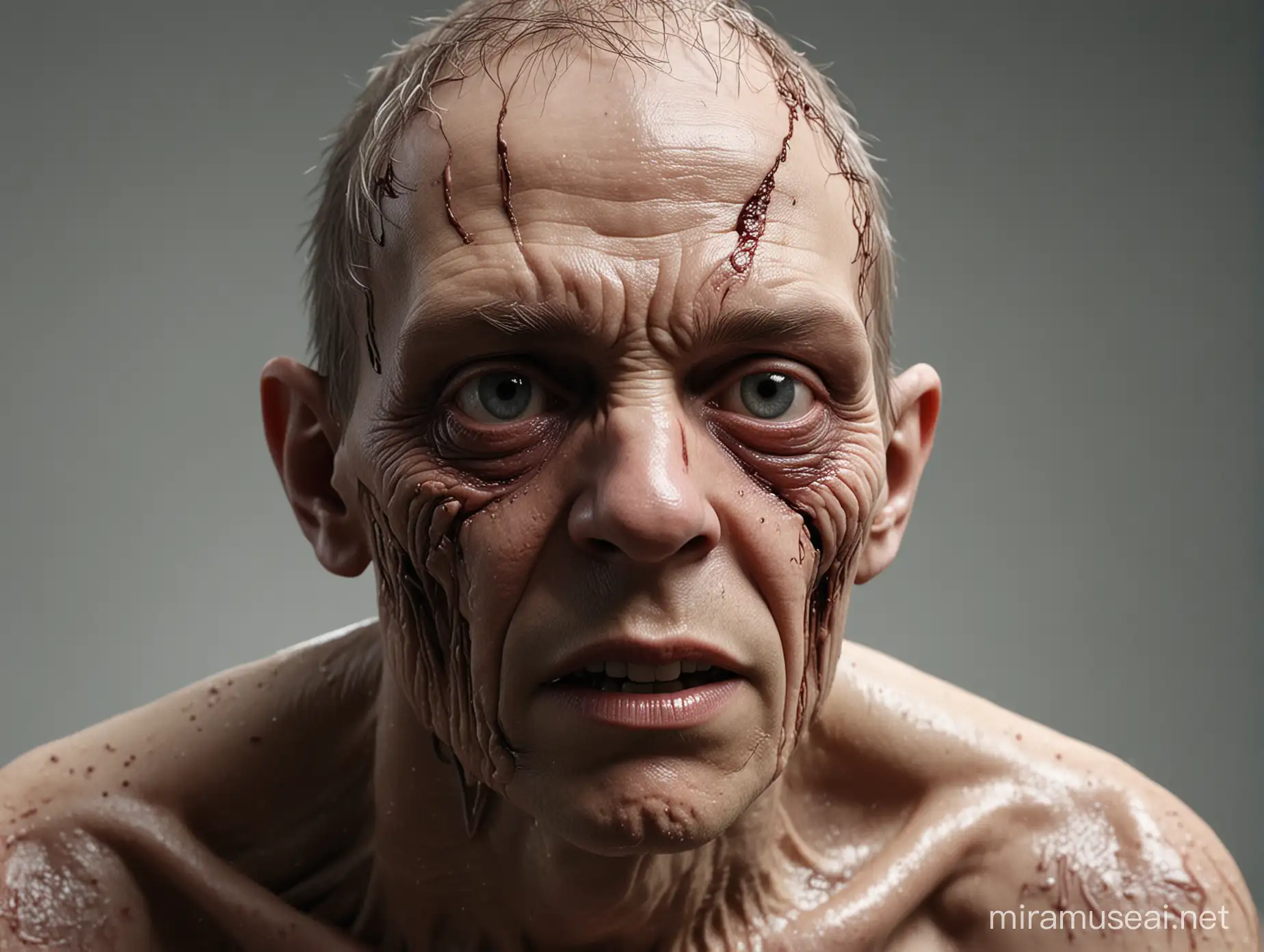 [photorealistic: most deformed disturbing human after a crazy mayhem to humankind. ]::3.5 [Color hyper realistic modelling photoshoot]::6.5 --ar 9:16 --s 400 --v 4