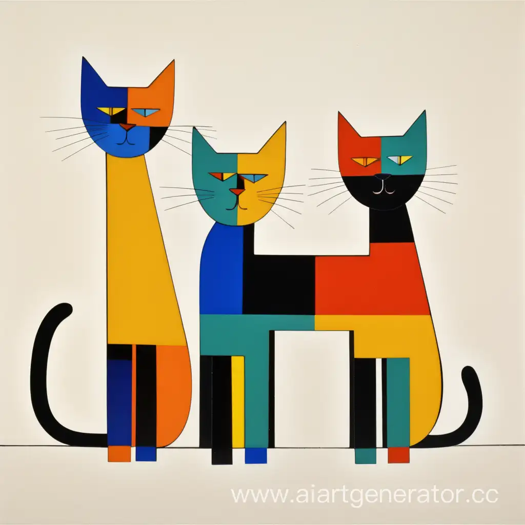 Multicolored-Minimalist-Cats-in-Abstract-Art