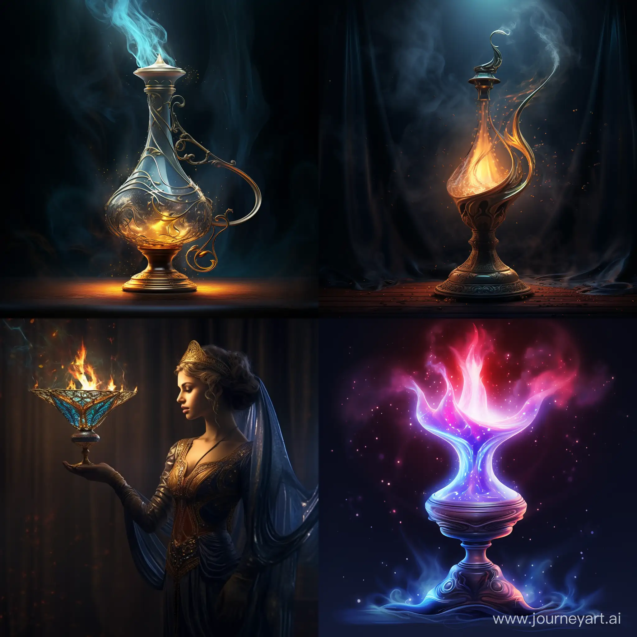 /imagine a sleek and magical lamp genie. remove lamp. Keep it clean, scalable, and modern. digital art