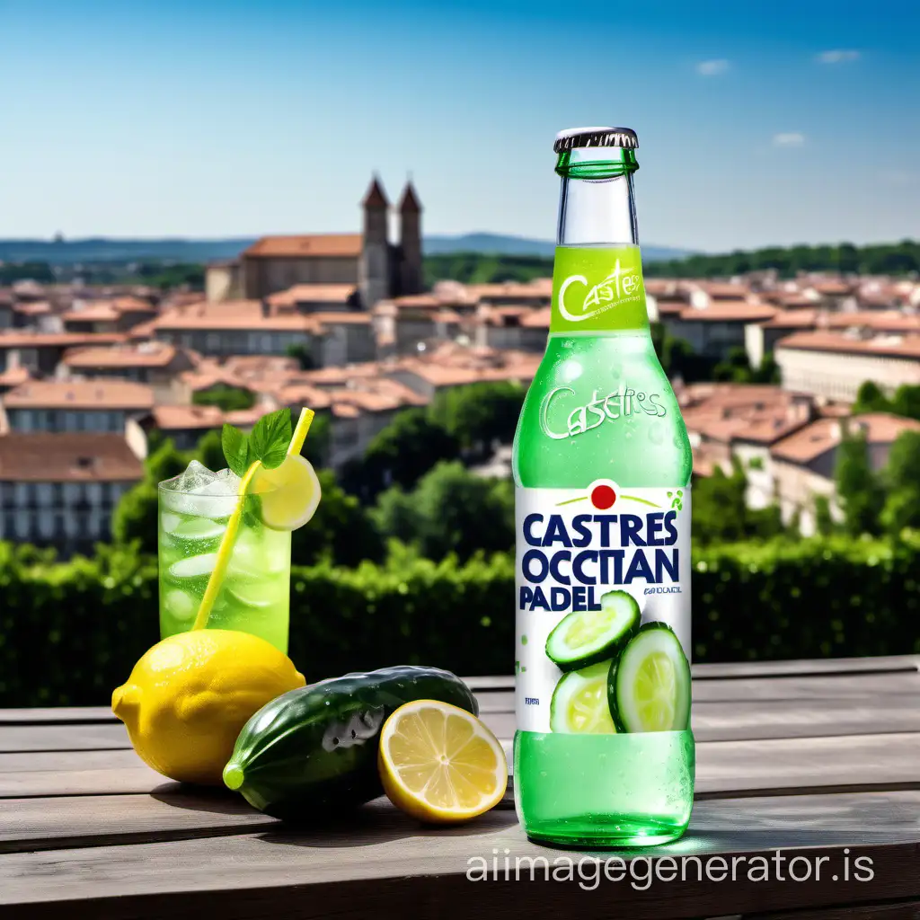 Refreshing-CASTRES-OCCITAN-PADEL-Carbonated-Drink-with-Cucumber-Essence-in-CASTRES-CITY-Setting