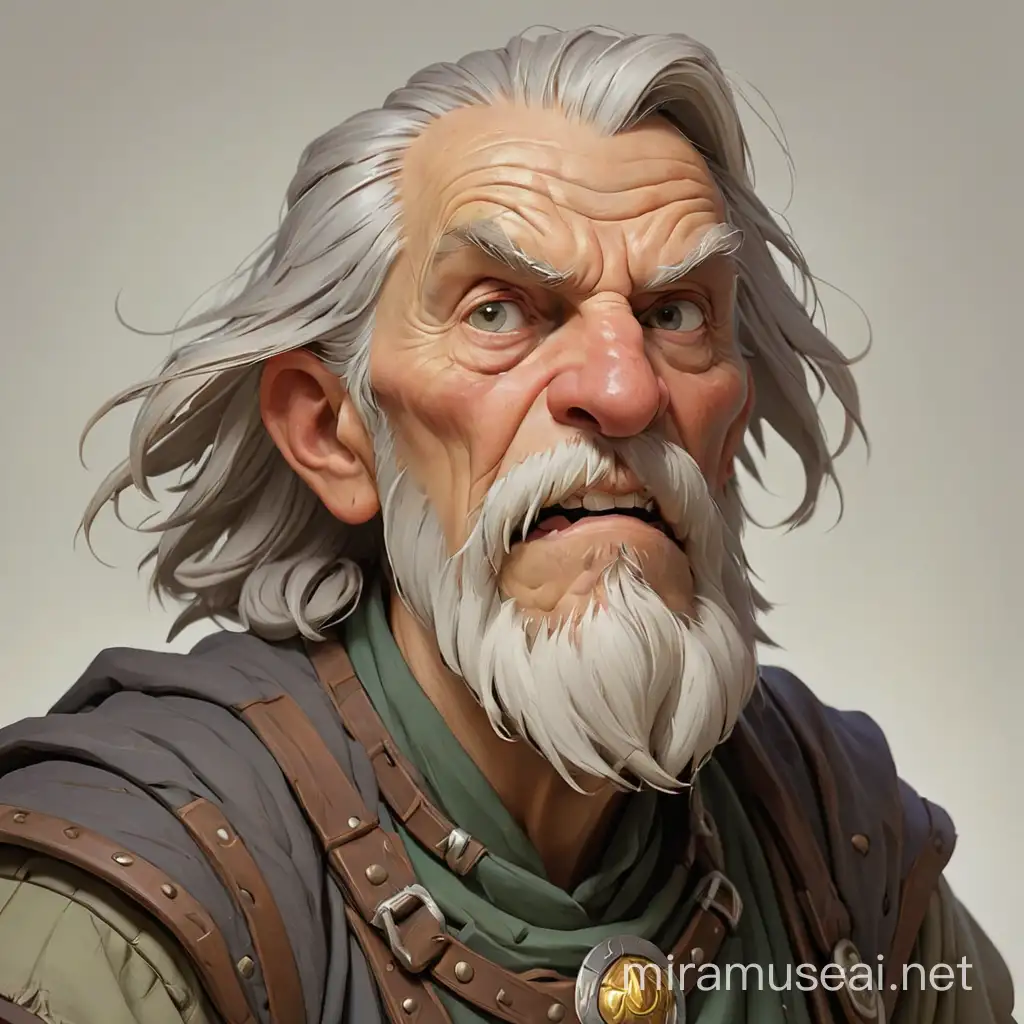 dungeons and dragons, wrinkled-faced, frail, stable owner, human, satble background