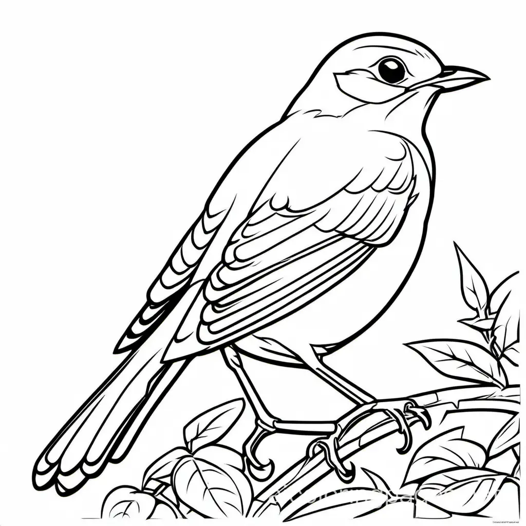 American robin, Coloring Page, black and white, line art, white background, Simplicity, Ample White Space. The background of the coloring page is plain white to make it easy for young children to color within the lines. The outlines of all the subjects are easy to distinguish, making it simple for kids to color without too much difficulty