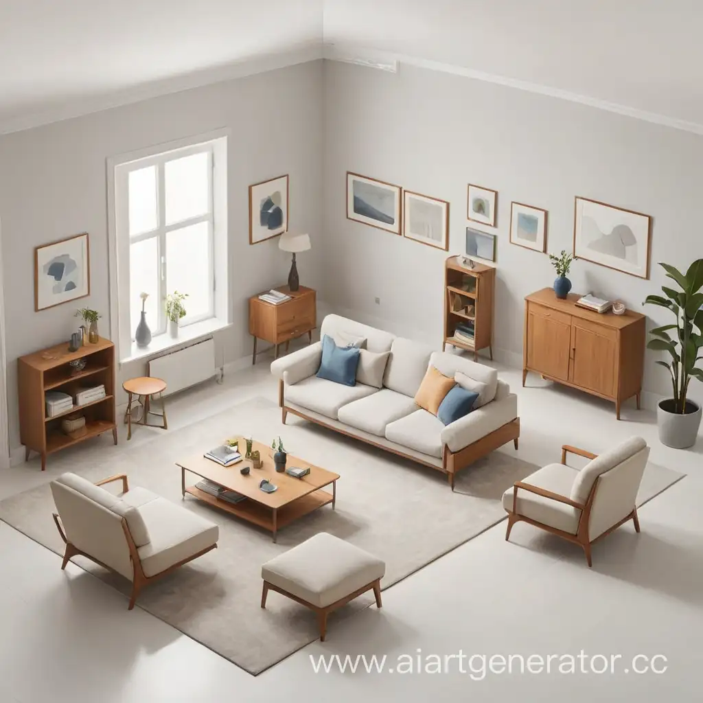 flat illustration of room where specialist measurin walls by roulette with furniture on white background