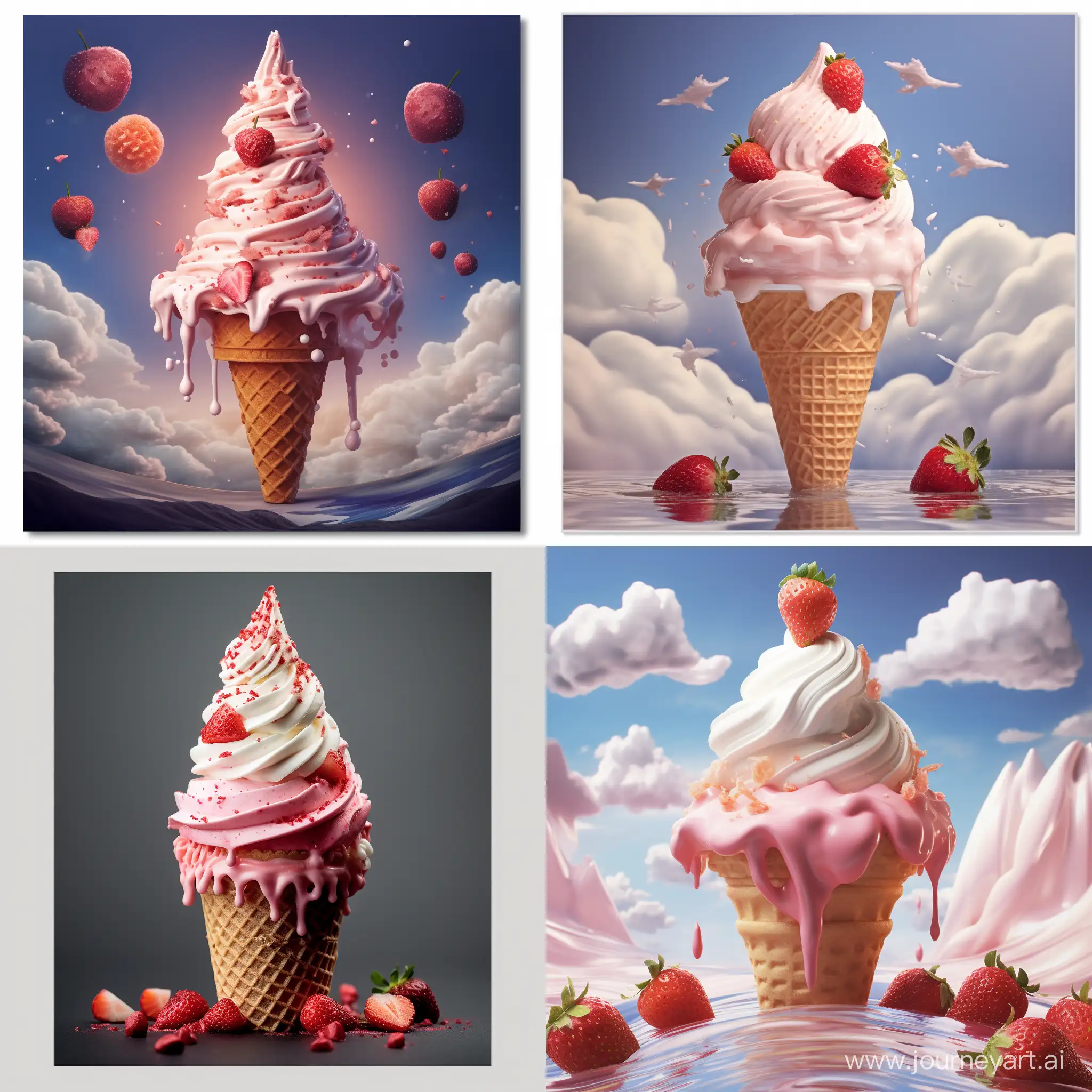 poster, strawberry ice cream, in a cone --ar 1:1 --no 73962