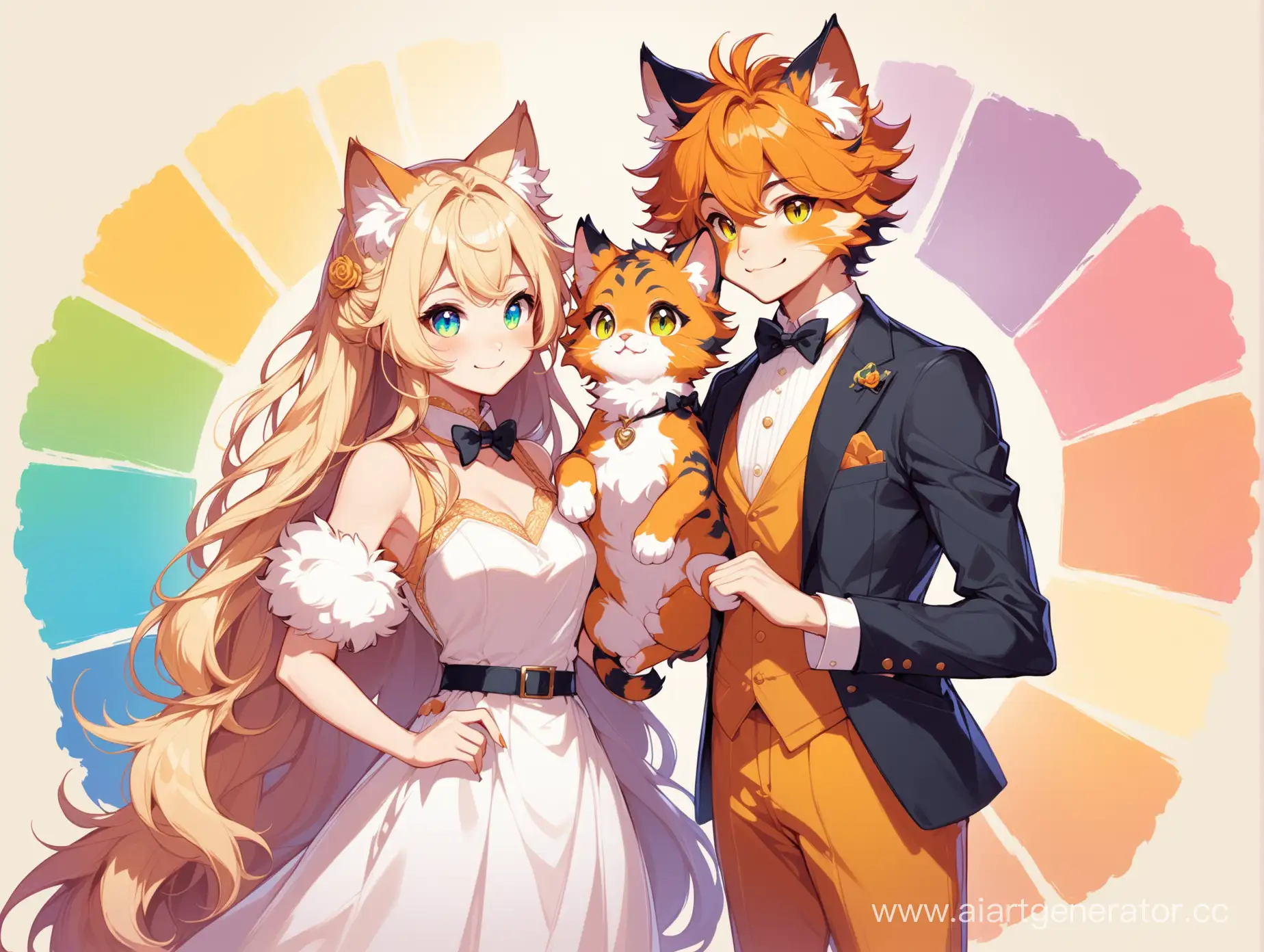Elegant-Feline-Family-Fluffy-Feline-Characters-in-Bold-Palette-and-Elegant-Attire