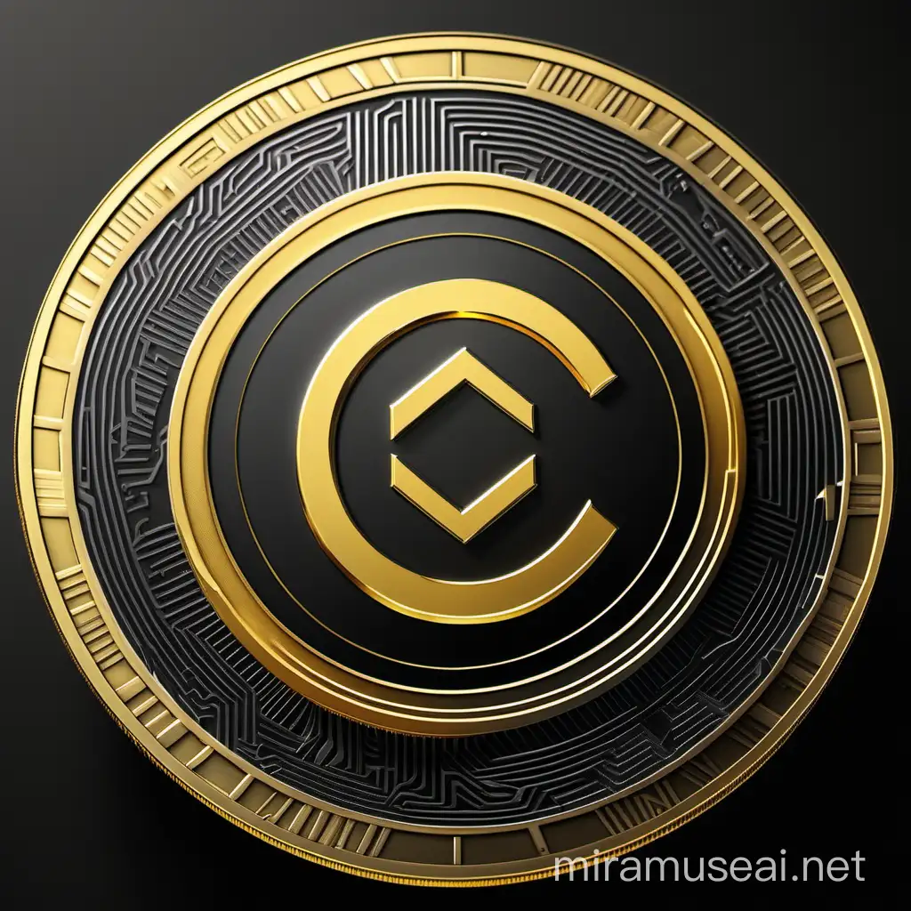 uma crypto moeda dourada, vista de frente, com um circulo vasio em preto no centro