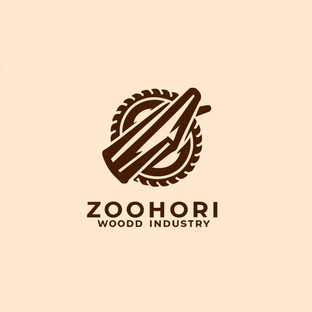 a logo design,with the text "zohori wood industry", main symbol:a saw and wood,Moderate,clear background