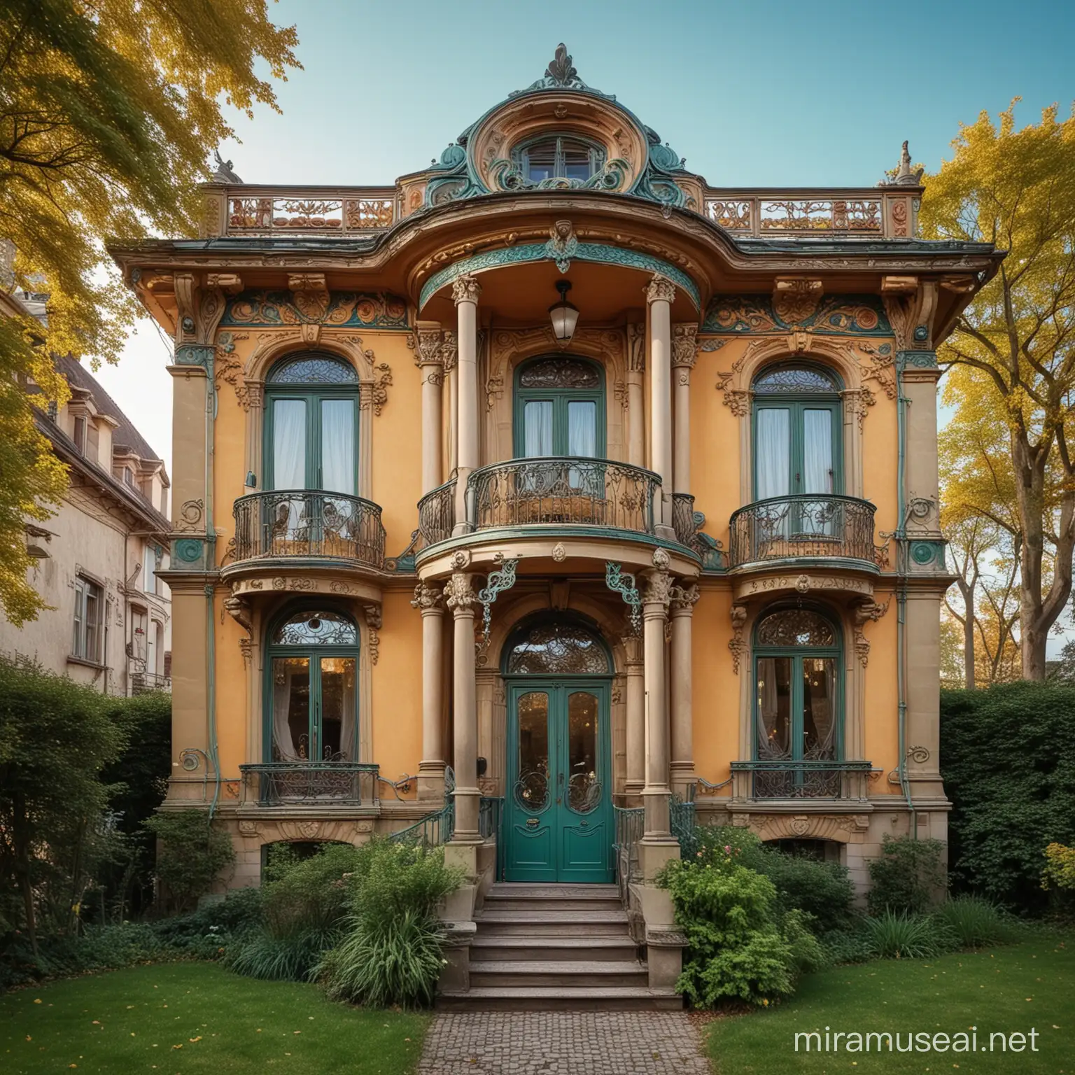 art nouveau style, historical house in north east, magical worlds, colorful