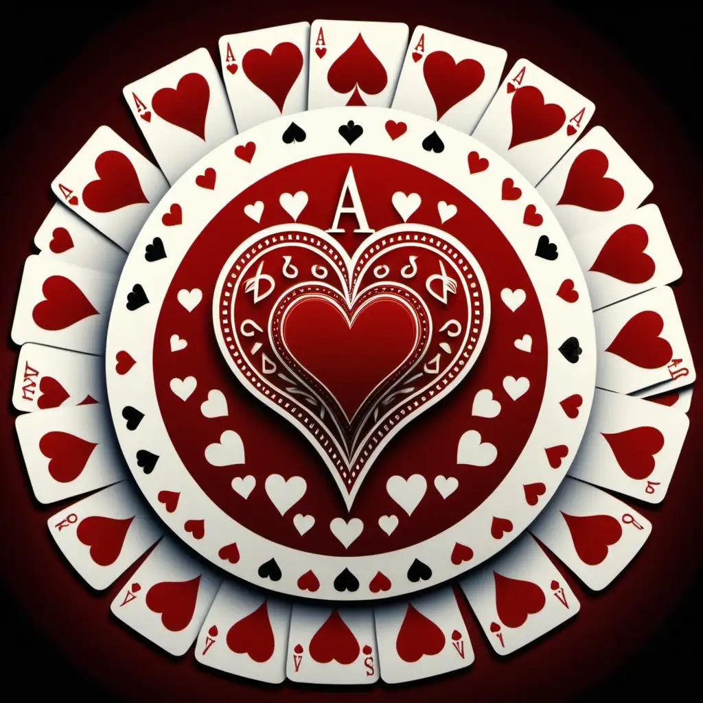 Aces of hearts surrounded by 7 of hearts playing cards,