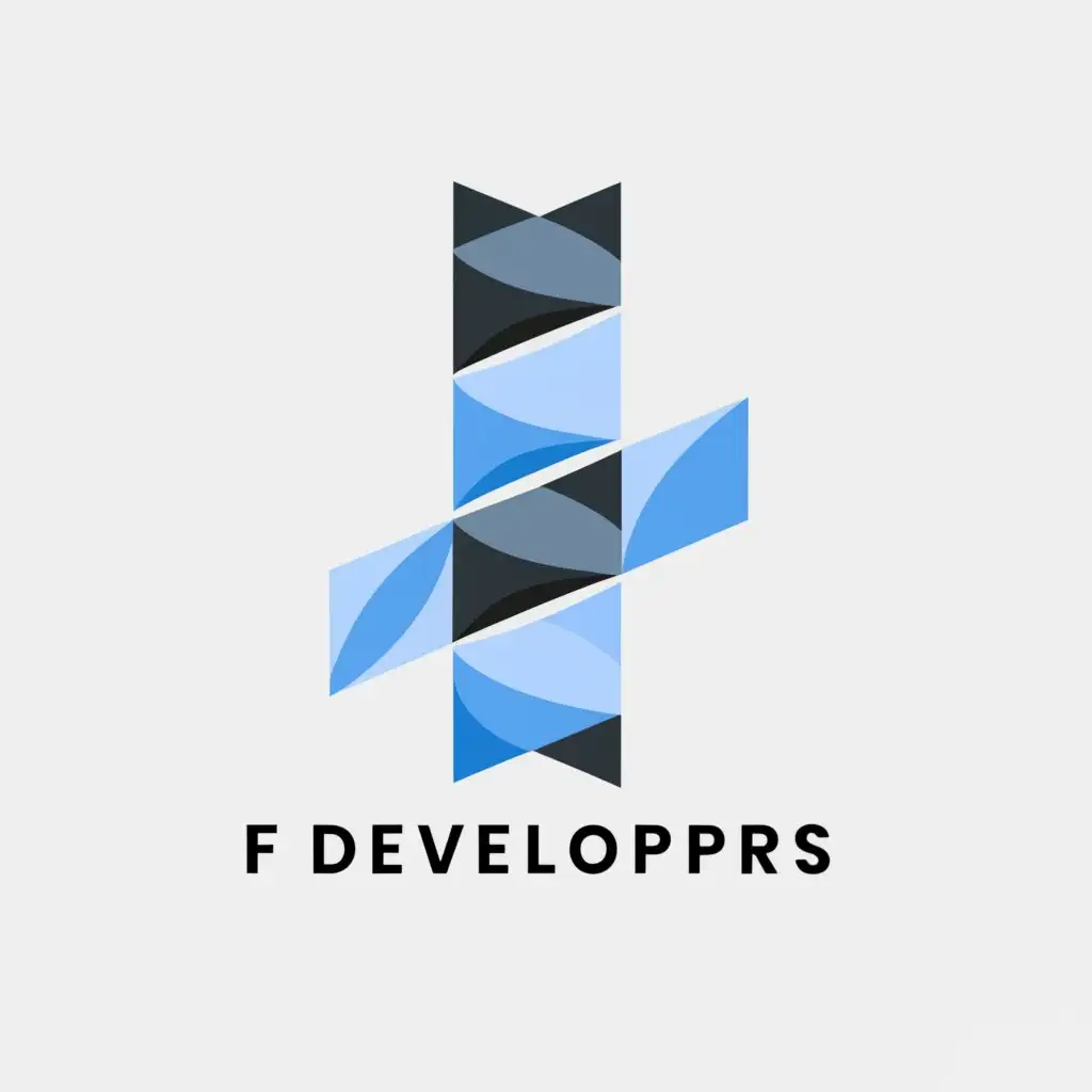 a logo design,with the text "F Developers", main symbol:Make a logo that looks like blue bricks in the shape of a swooping letter F. But cock the F counter-clockwise 45 degrees so that the thing looks like an arrow pointing left, and make is simple and flat and swoooshy like wind blowing to the upper right. But in bricks. Make out of lego bricks for example,Minimalistic,be used in Internet industry,clear background