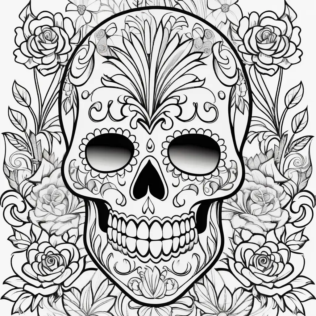 Coloring Page Sugar Skull Design for Creative Relaxation
