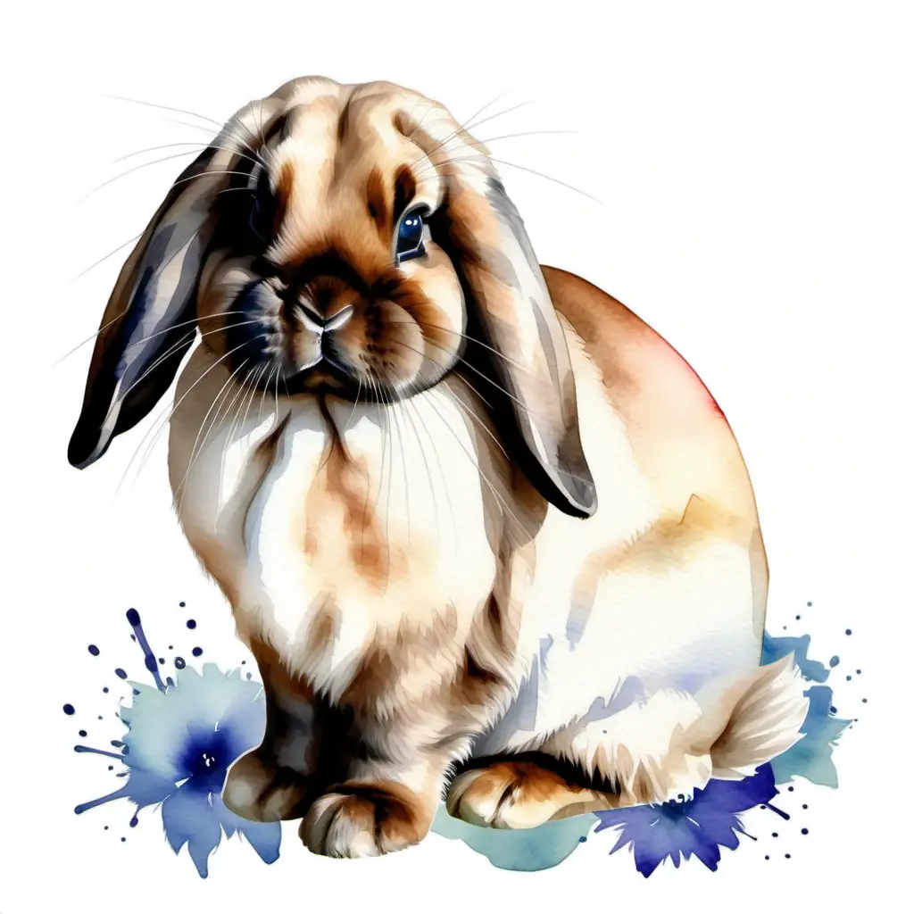 Watercolor Realistic Siamese Holland Lop Rabbit