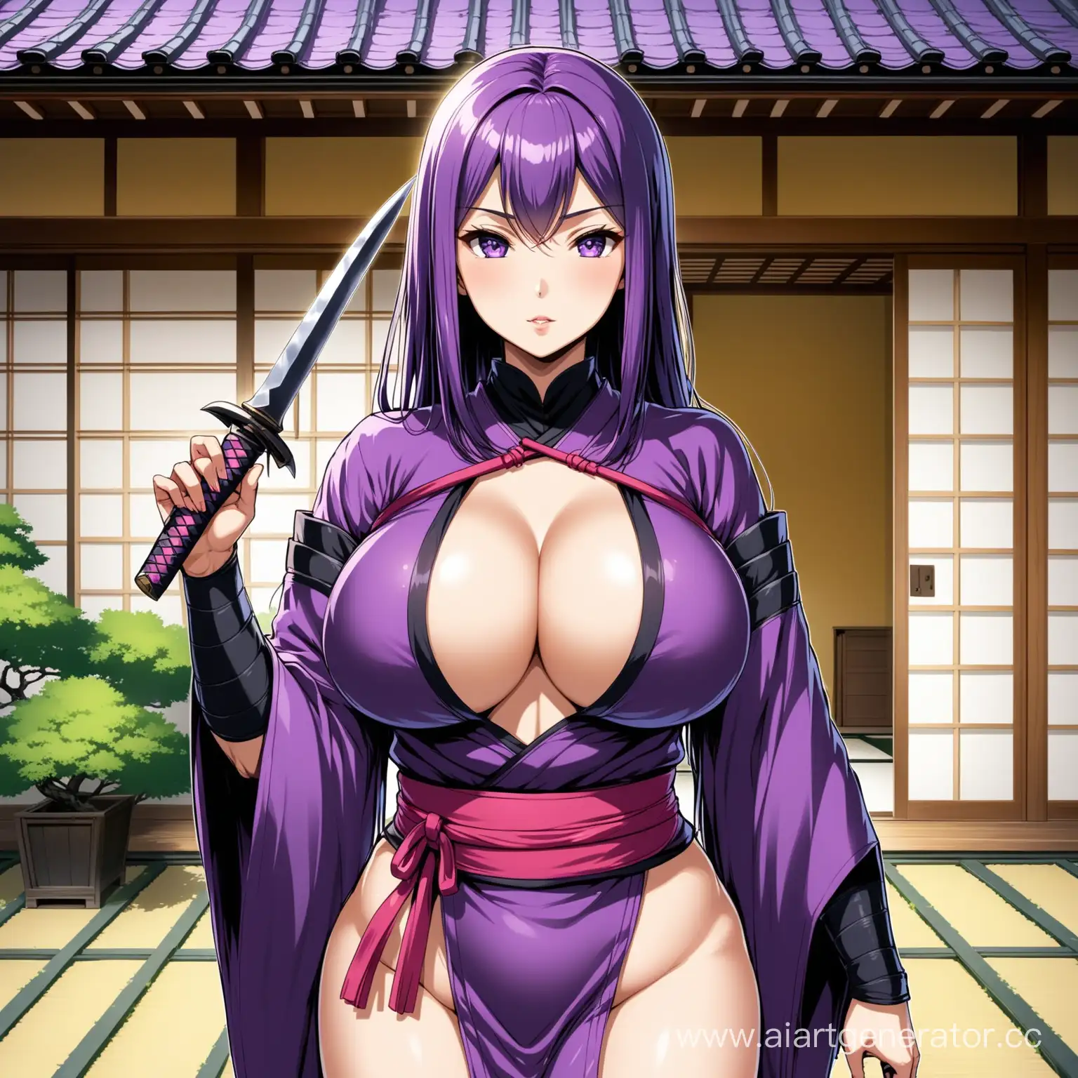 PurpleHaired-NinjaKunoichi-in-Traditional-Japanese-Courtyard