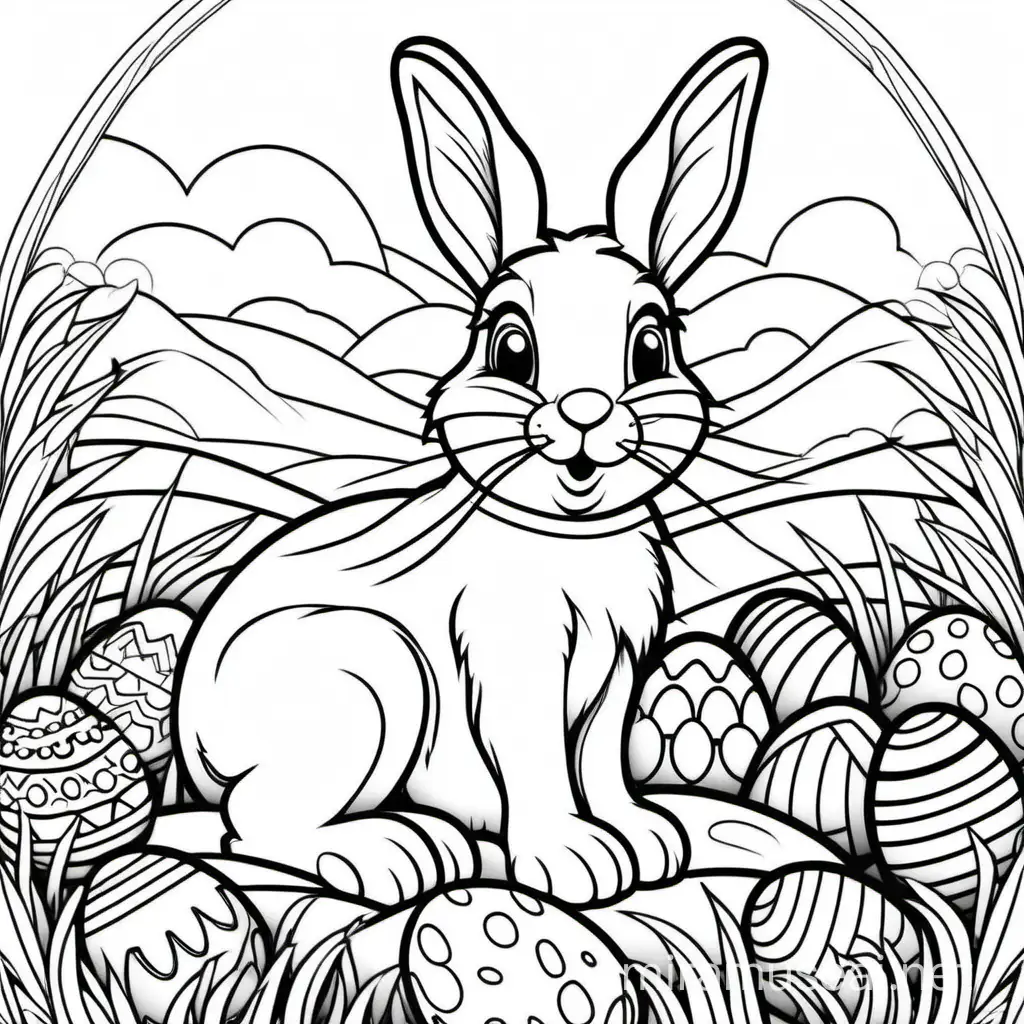 a coloring page of an Easter bunny, the image is only outlines, no fill
