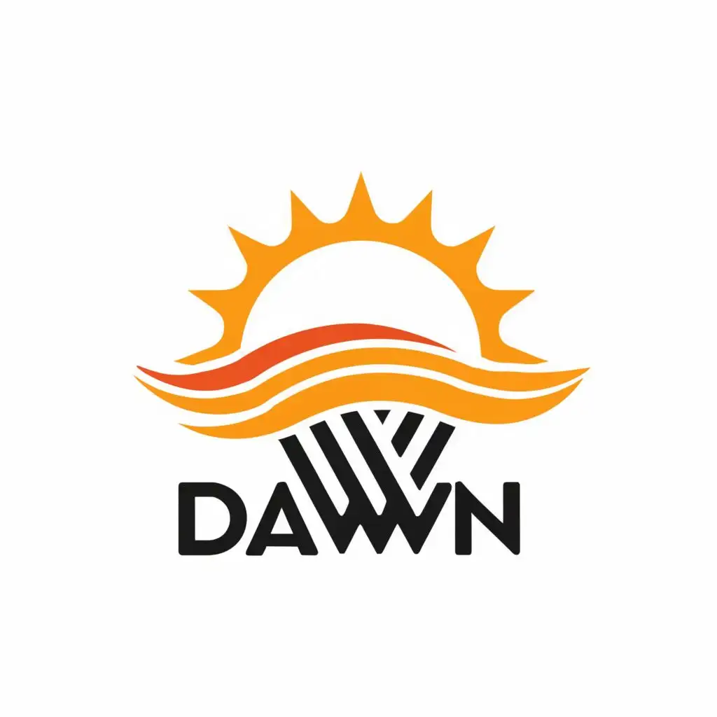 logo, rising Sun, with the text "Dawn", typography, be used in Finance industry