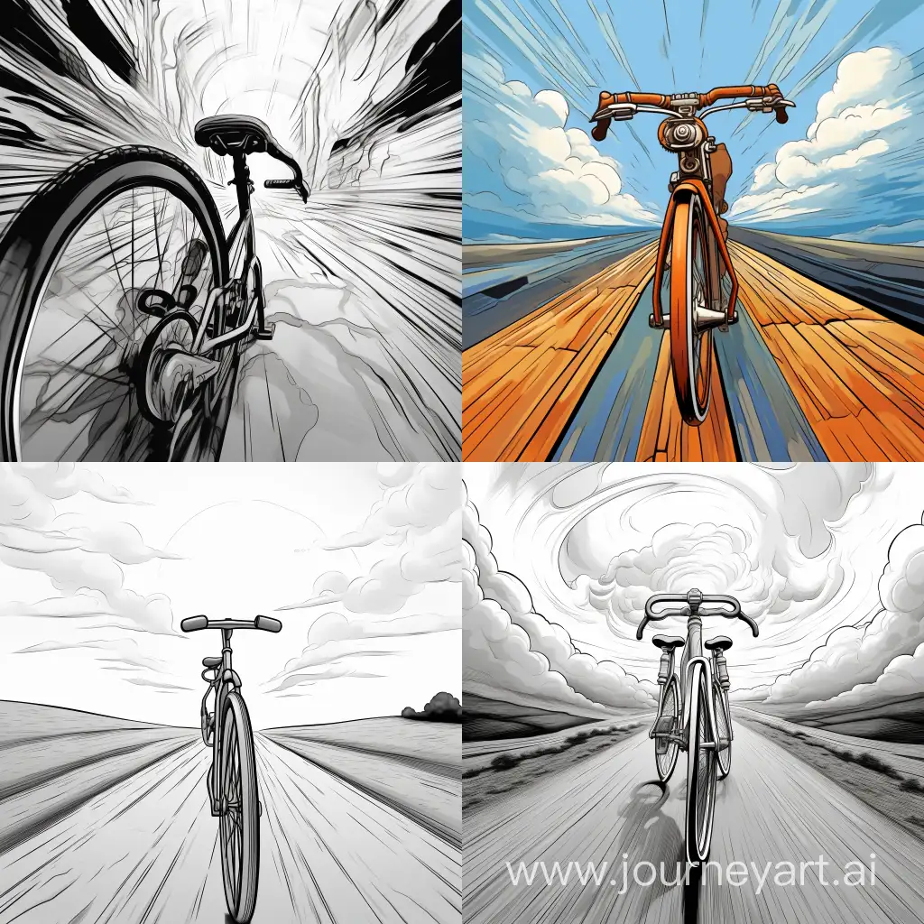 Bicicleta en perspectiva con movimiento, manillar girado estilo manga
