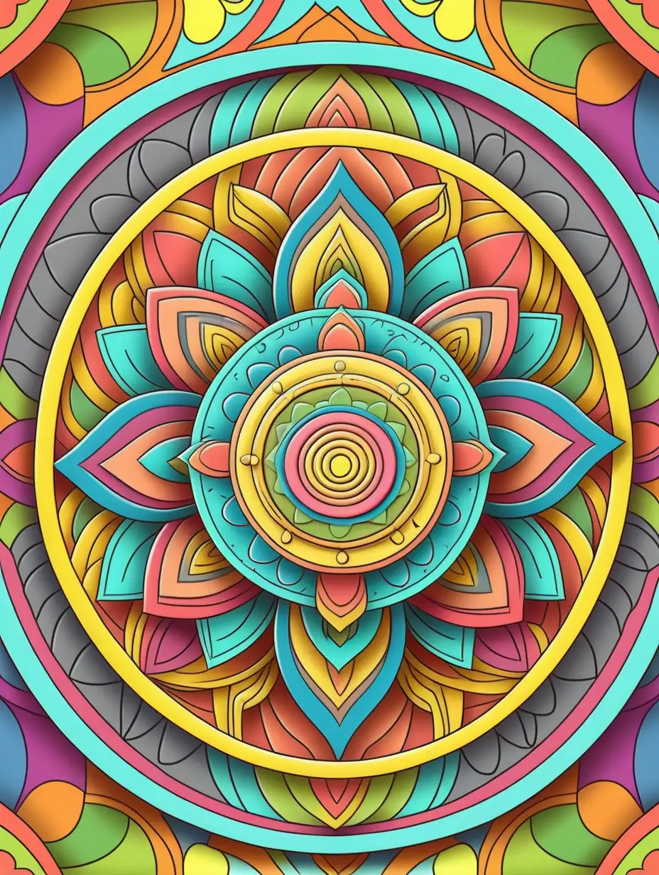 illustration coloring page for adults, mandala , thick lines, low detail, no shading, vivid colors