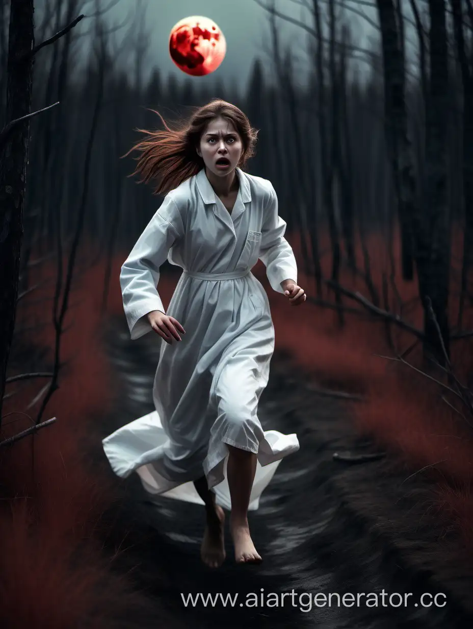 Frightened-Girl-Escaping-Eyeless-Horror-in-Mysterious-Taiga-Landscape-Under-Red-Moon