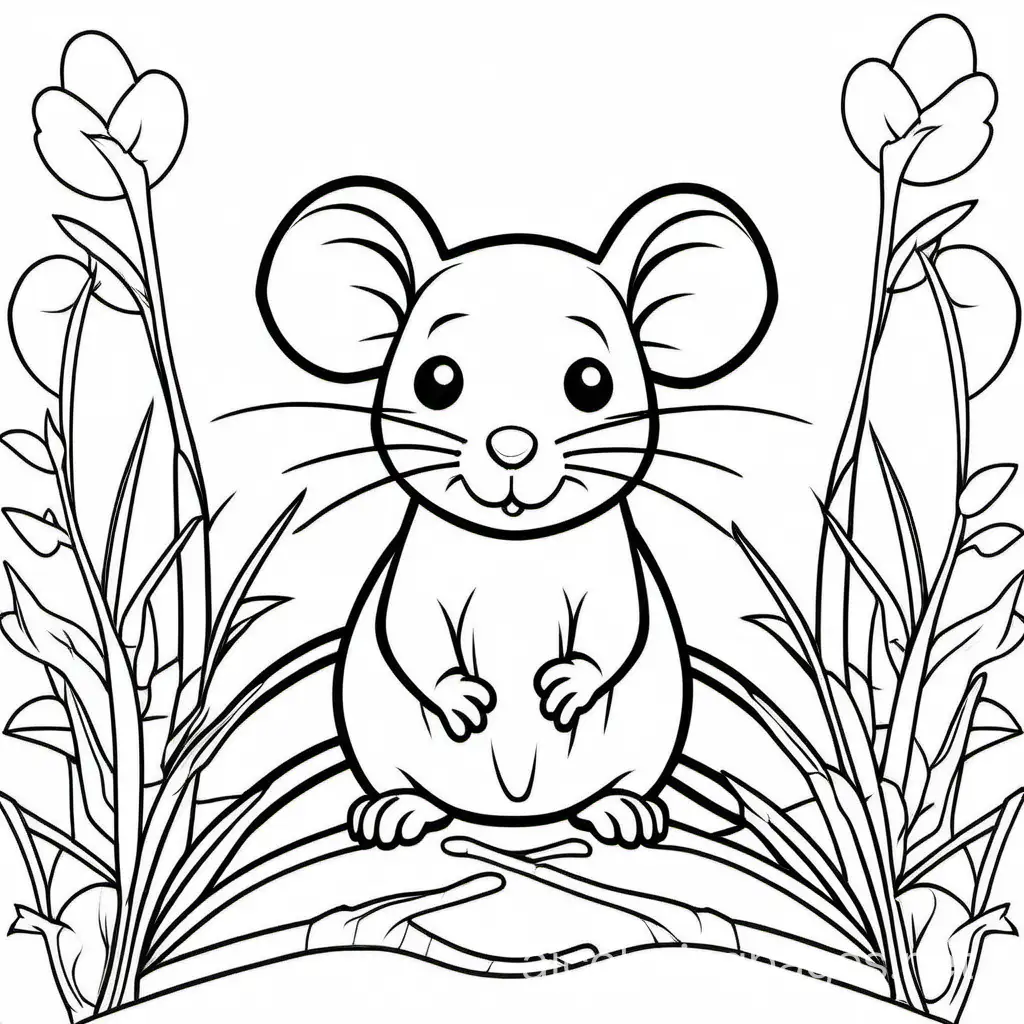 cute rat without background, Coloring Page, black and white, line art, white background, Simplicity, Ample White Space. The background of the coloring page is plain white to make it easy for young children to color within the lines. The outlines of all the subjects are easy to distinguish, making it simple for kids to color without too much difficulty