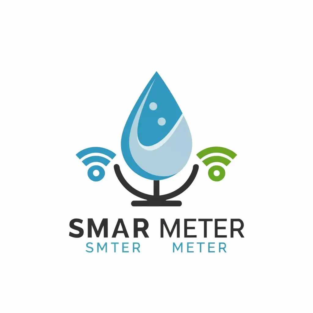 a logo design,with the text "Smart watermeter", main symbol:Visual Elements: Include imagery that represents water, such as a water droplet or a wave. This ties directly to the project’s focus on water.
Equity Symbol: To denote equity in distribution, consider using a balanced scale integrating water elements, which symbolizes fair allocation of resources.
Remote Operation: For the remote control aspect, you could incorporate a wireless signal icon or a remote control device symbol, subtly integrated with the water imagery.
Color Scheme: Blue tones are ideal as they universally represent water. Adding green can suggest sustainability and environmental friendliness.
Typography: Use clear, readable typography. A modern sans-serif font can convey a sense of innovation and technology, aligning with the remote control aspects of the project.
Simplicity: Keep the design simple and scalable to ensure that it is effective across various mediums and sizes.,Moderate,clear background