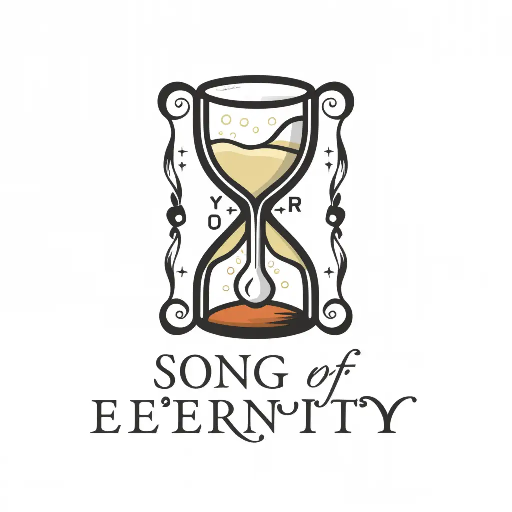 a logo design,with the text "Song of eternity", main symbol:Hourglass and Manuscript,Moderate,be used in Education industry,clear background