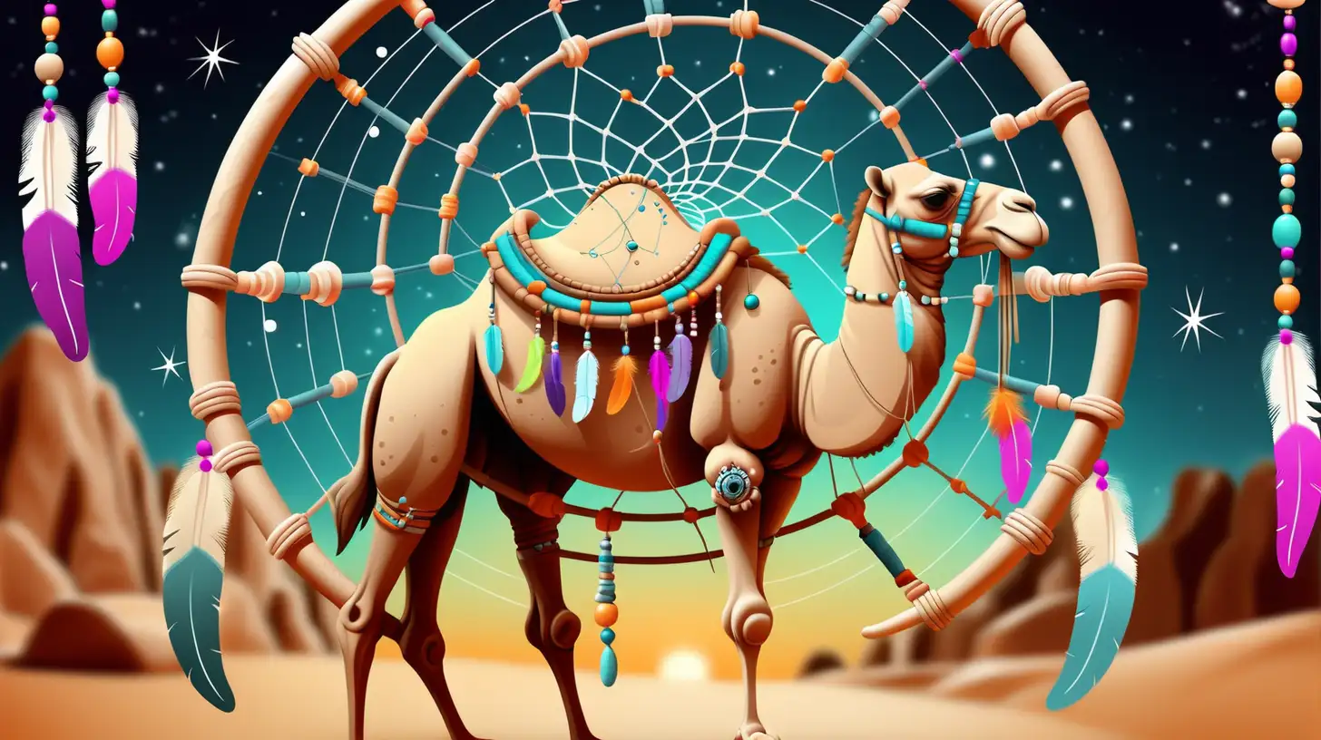 Mystical Dreamcatcher Scene Featuring a Majestic Camel