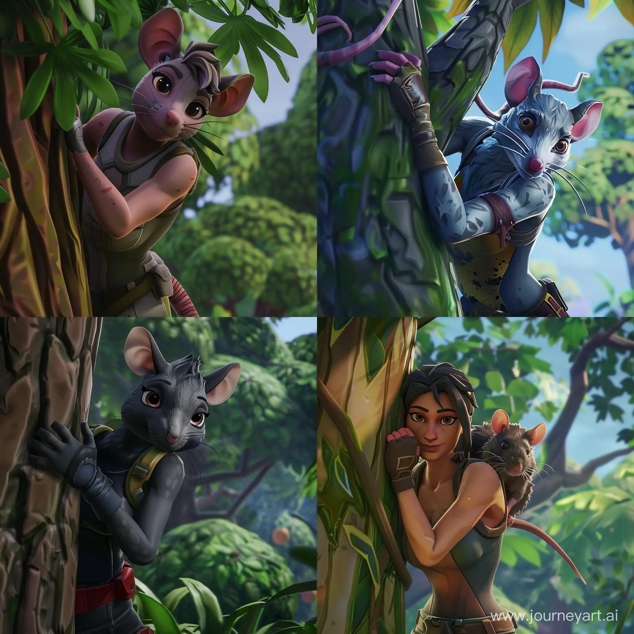 Camille-Fortnite-Skin-Rat-Form-Taking-Cover-Behind-Tree