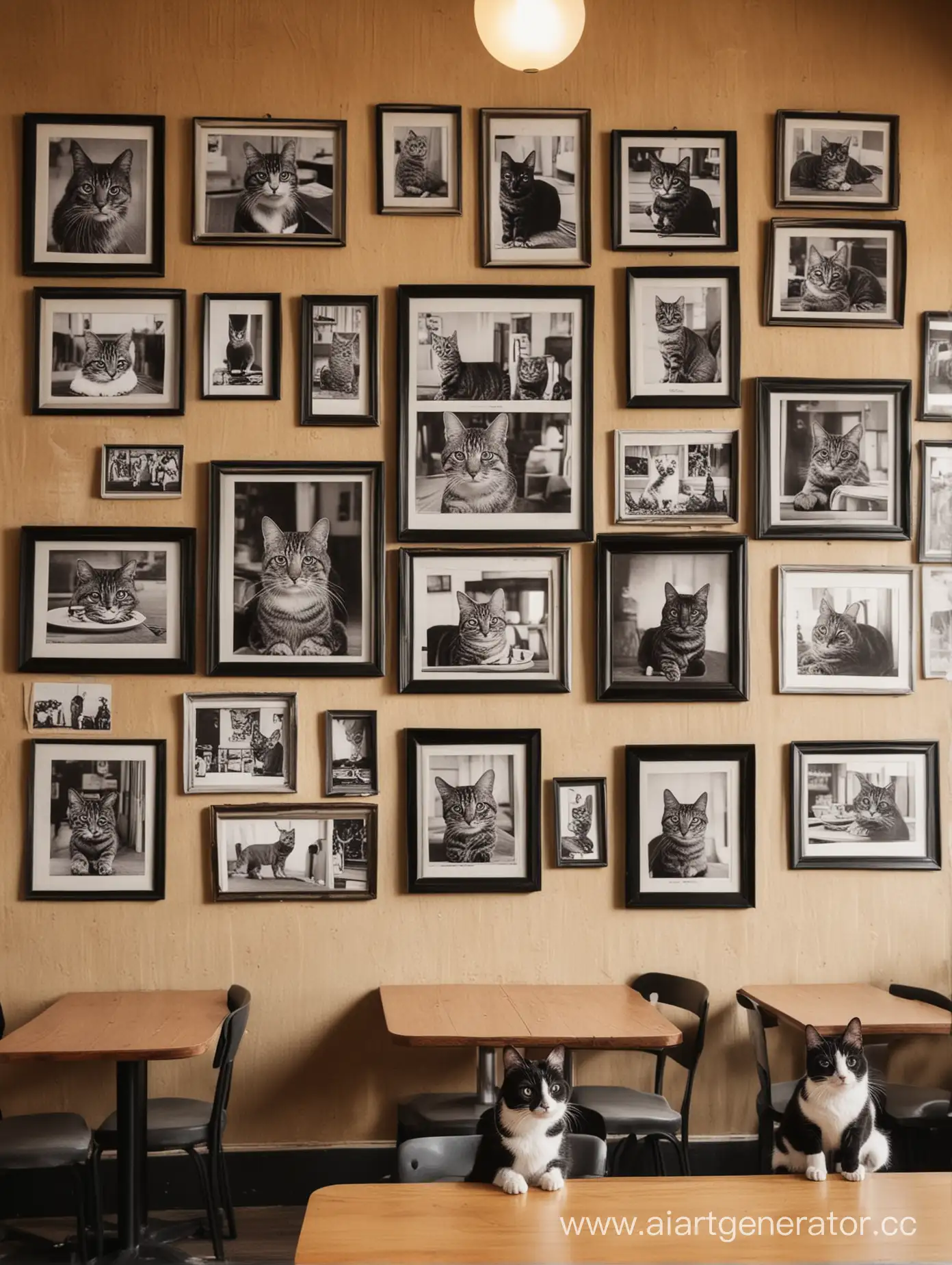 Vintage-Cat-Caf-with-Wall-of-Feline-Portraits