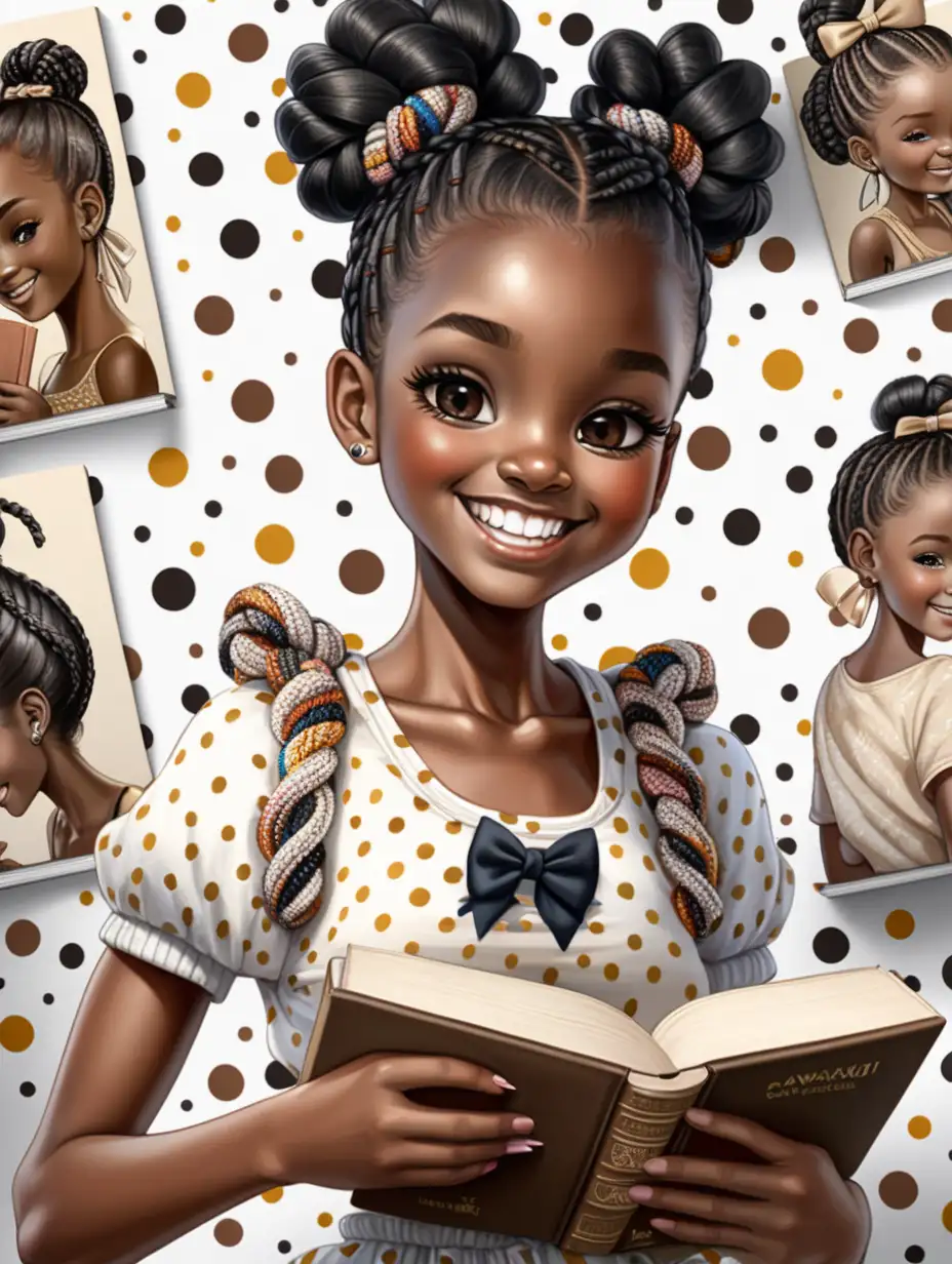 Adorable African Kawakii Girl with Braided Buns Big Bow and Book