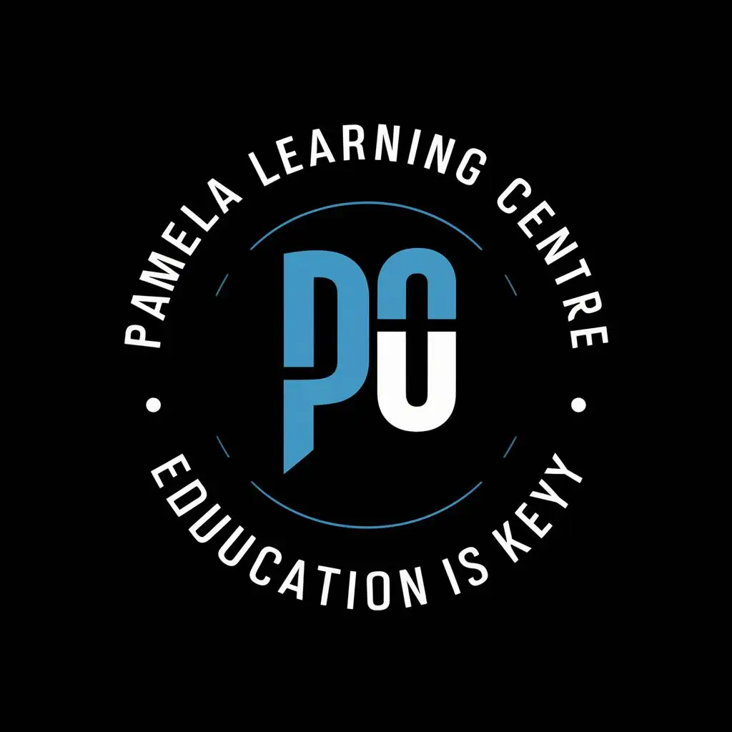 logo, Black Blue and white school logo, with the text "Pamela Learning Centre Education Is Key", typography, be used in Education industry