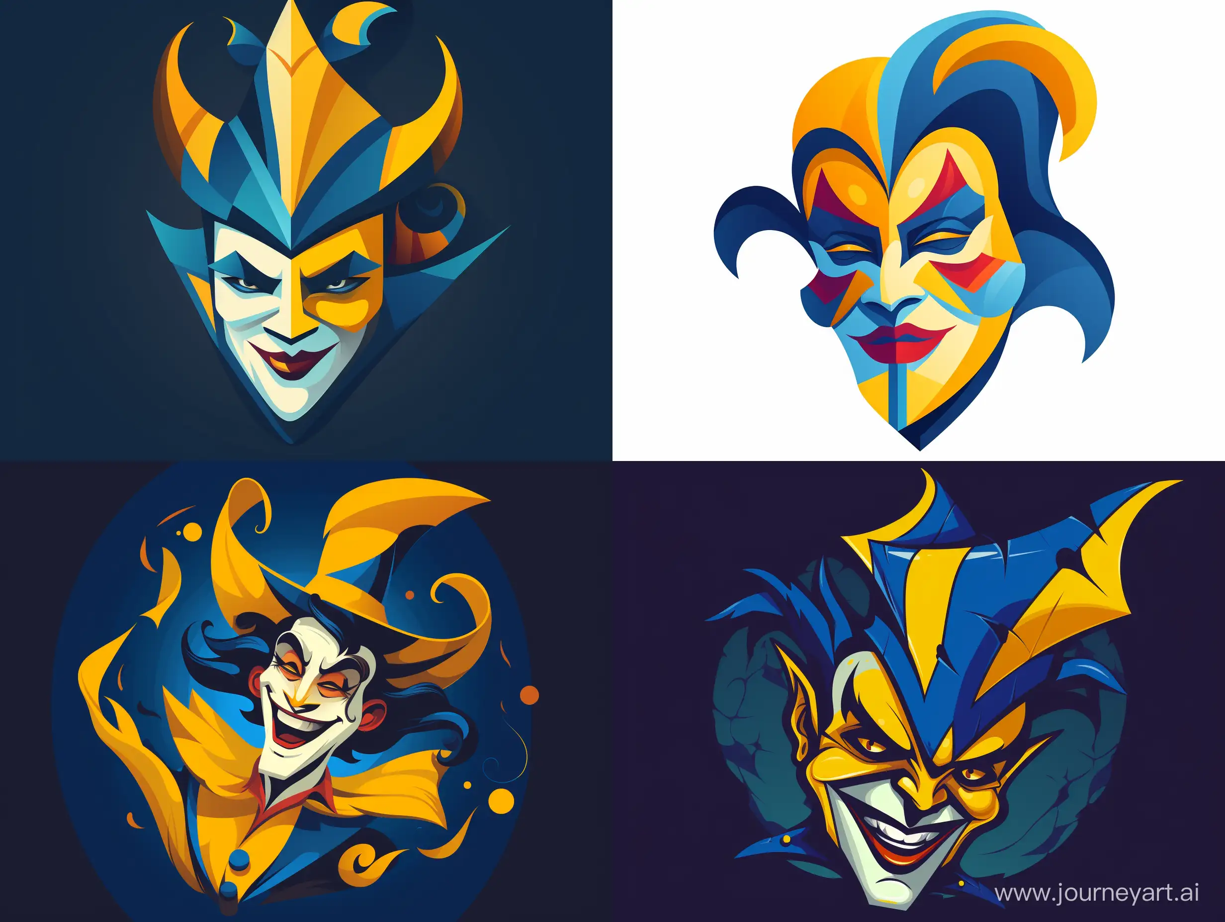 Whimsical-Jester-Logo-in-Vibrant-Blue-and-Yellow