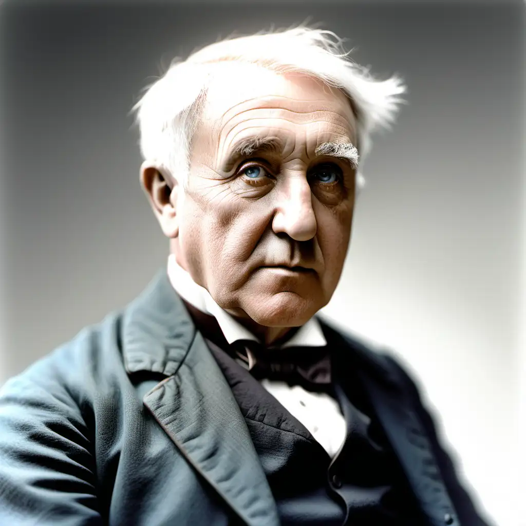 retrato a color, Thomas Alva Edison, fondo blanco