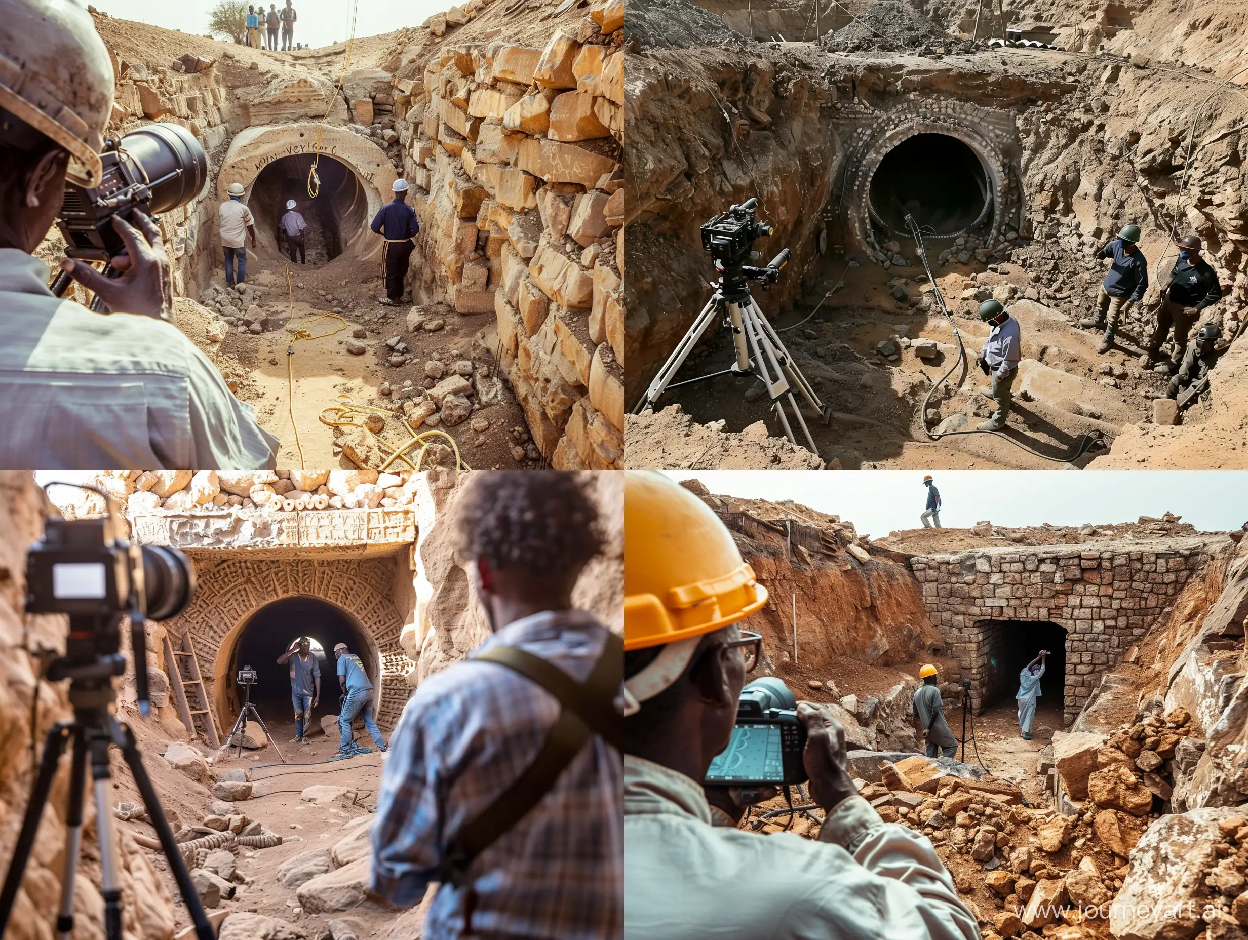 фотография, документальная съемка, на раскопках в африке нашли туннель, древняя технология, на фото видны рабочие ведущие раскопки