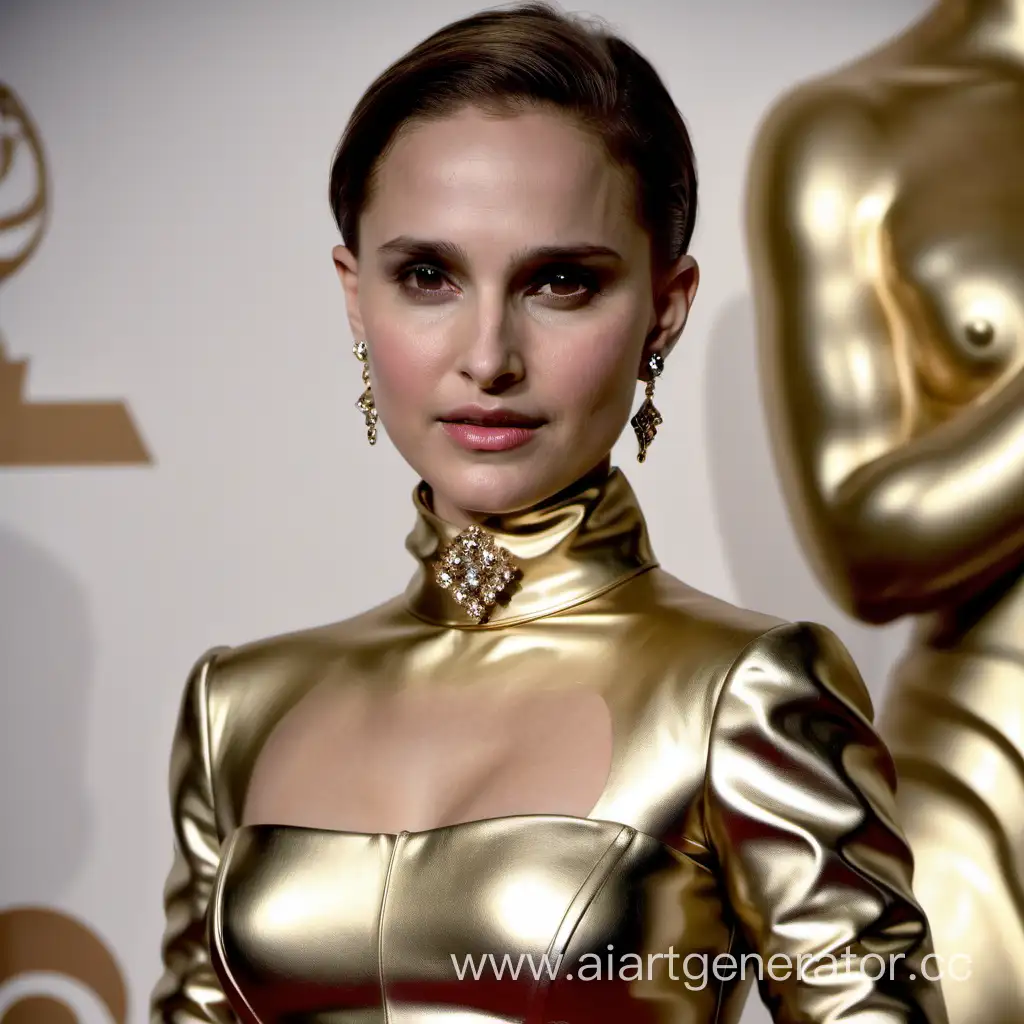 Natalie-Portman-Elegantly-Adorned-in-Gold-Latex-Princess-Gown-and-Accessories