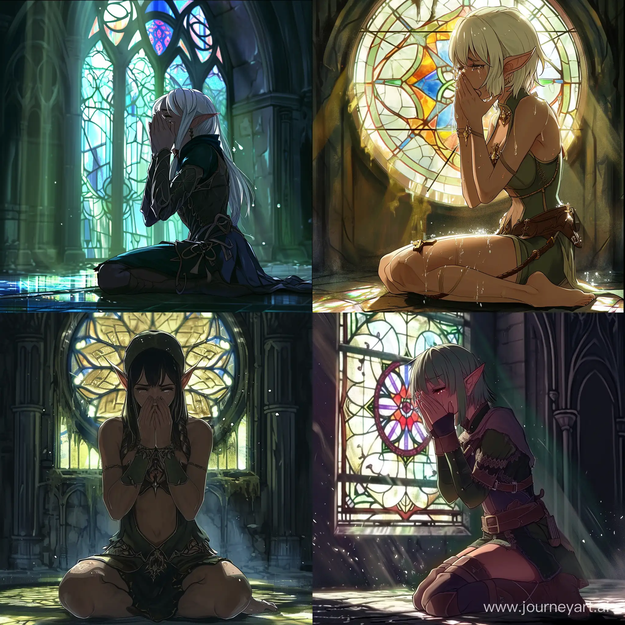 Anime-Elf-Sorceress-in-Emotional-Contemplation-by-Stained-Glass-Window