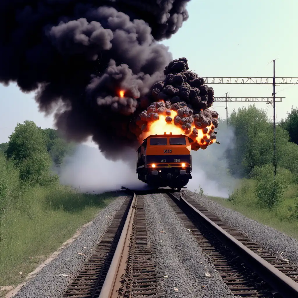 подрывают взрывчаткой рельсы, товарный поезд, железную дорогу