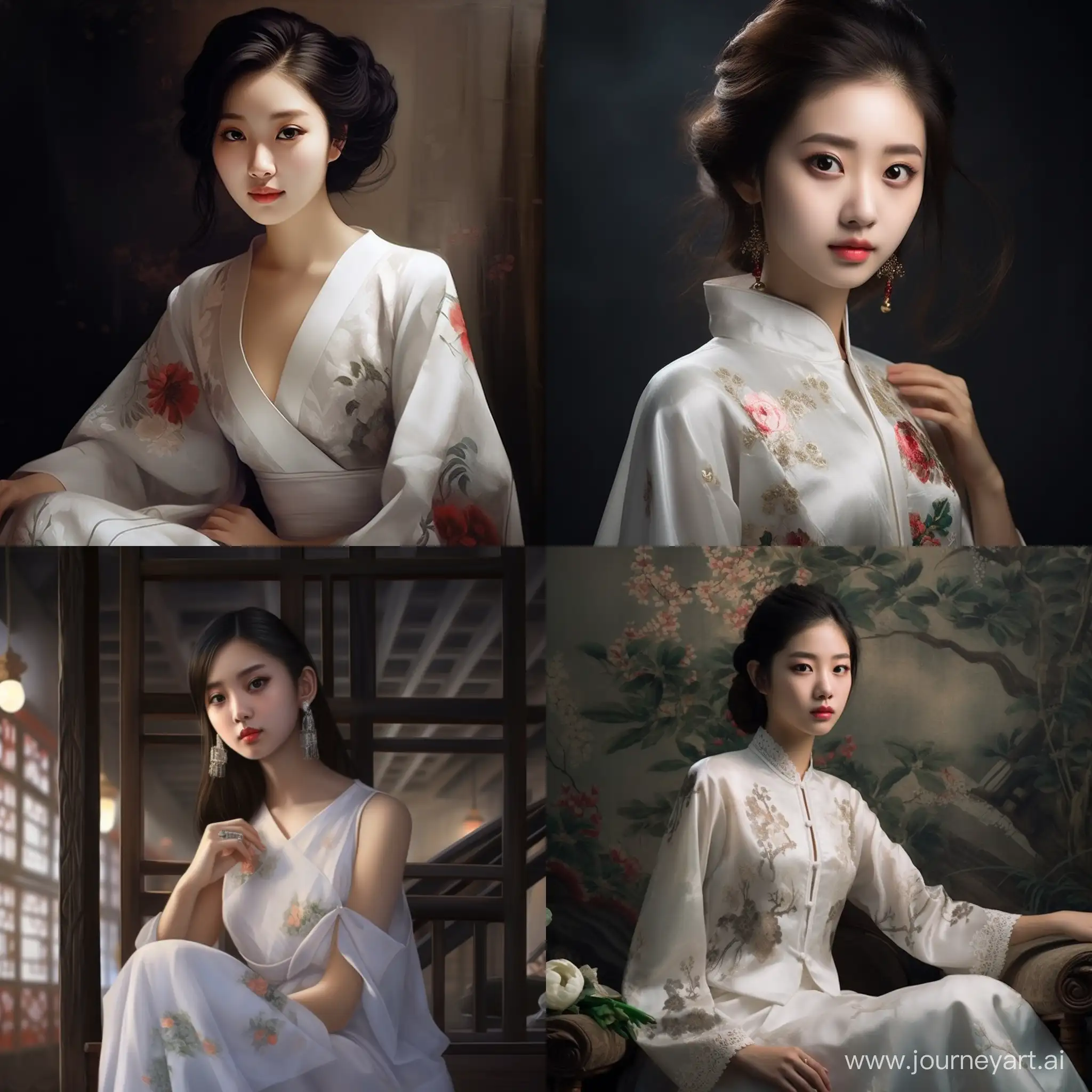 漂亮的中国女生，20-24岁，白色旗袍，民国风