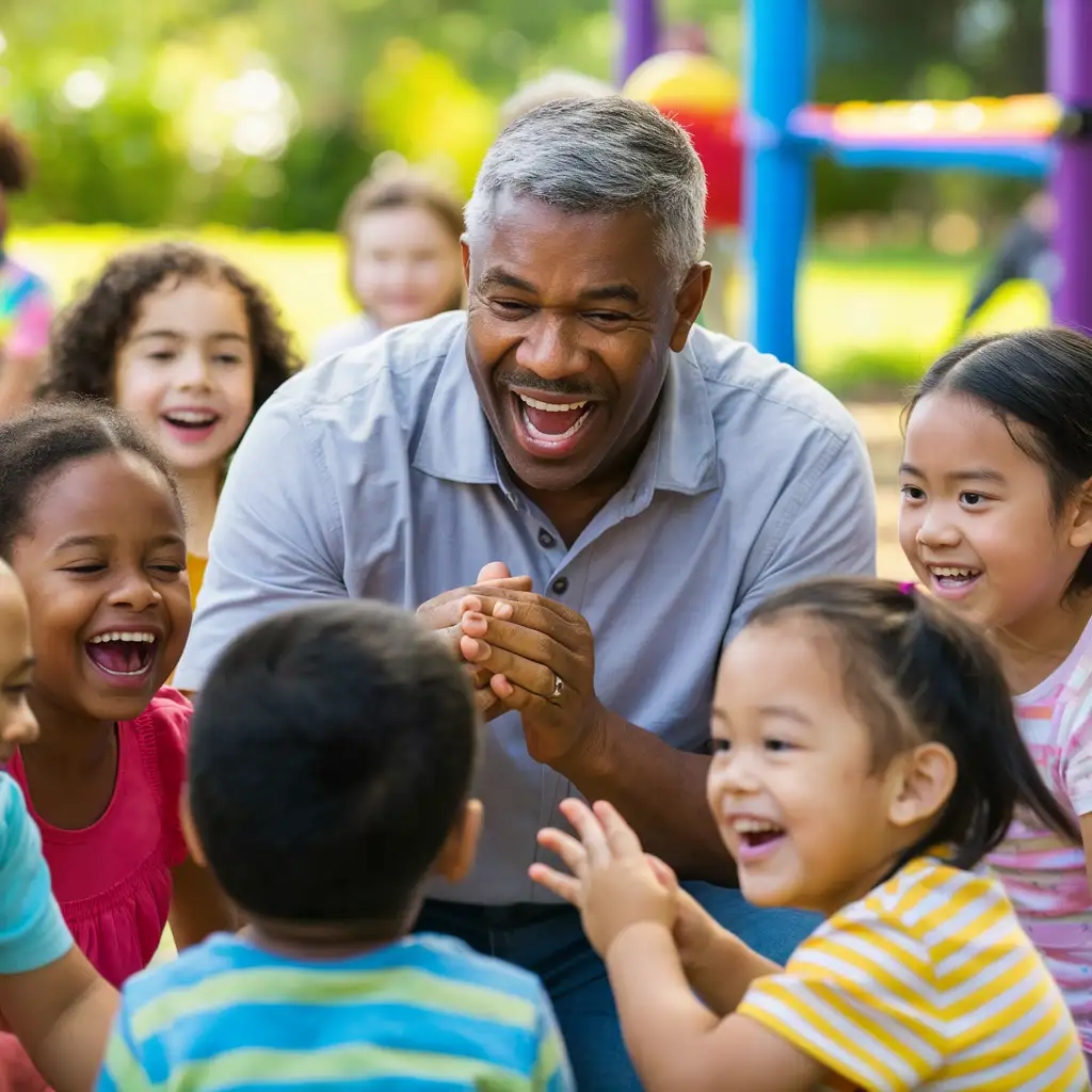 Joyful Father Engaging in Playful Activities with Children
