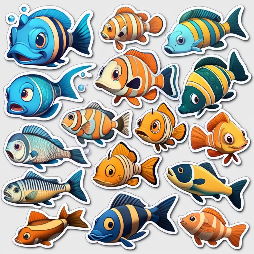 Colorful Fish Stickers for Creative OceanThemed DIY Projects