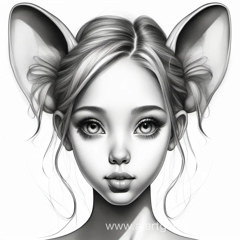 красивая девочка, детально прорисовано лицо, с большими ушами на белом фоне