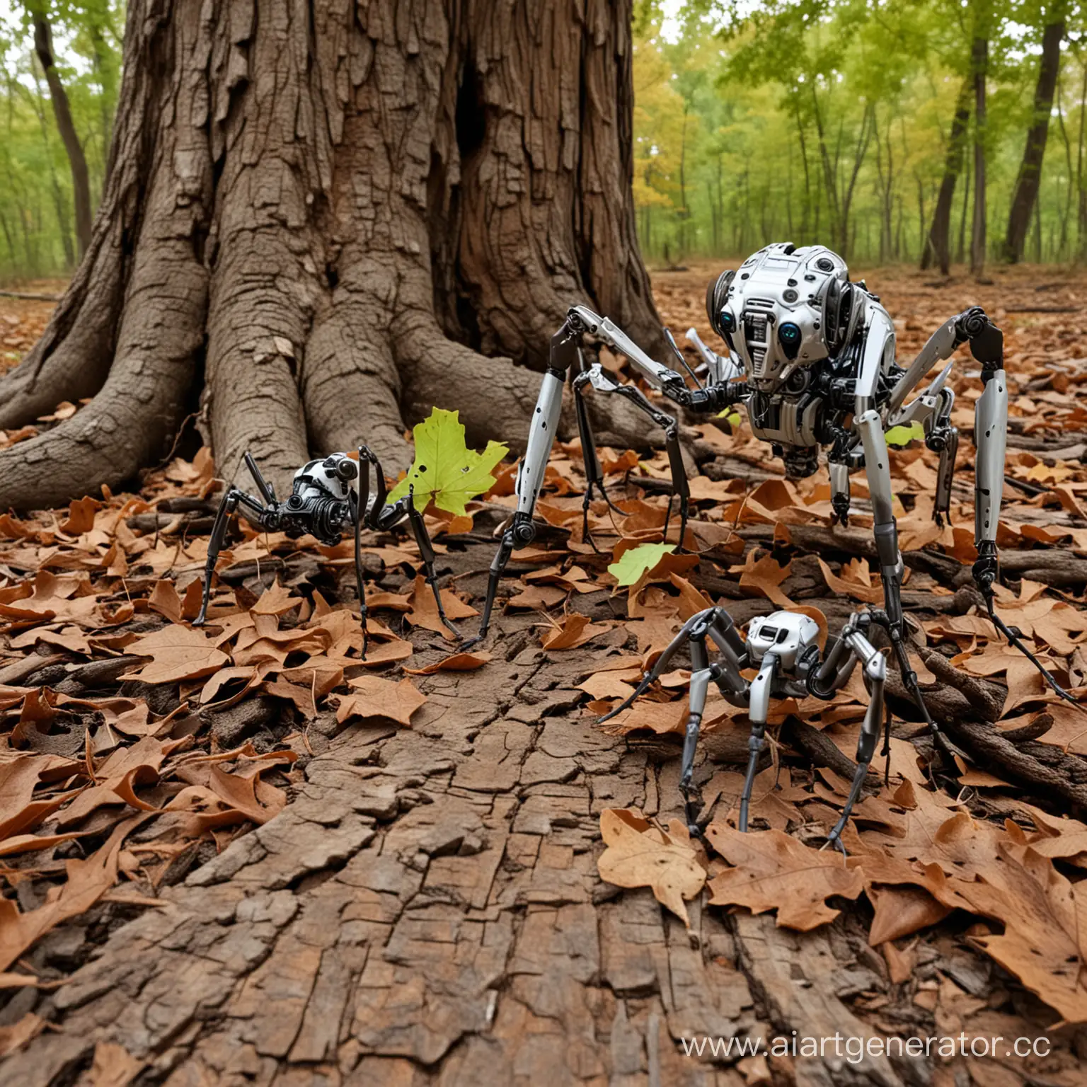 Robotic-Ants-Climbing-Old-Oak-Tree-as-Leaves-Rustle